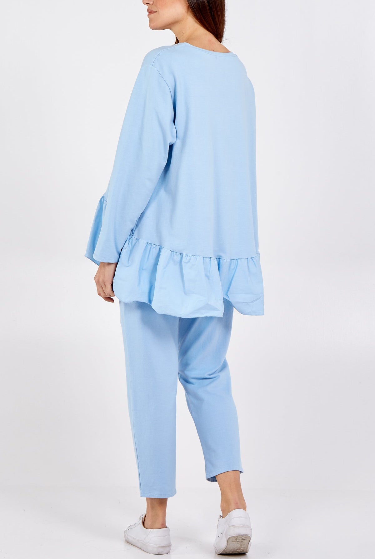 Asymmetrical Frill Hem Glitter Star Loungewear Set Set WearAll