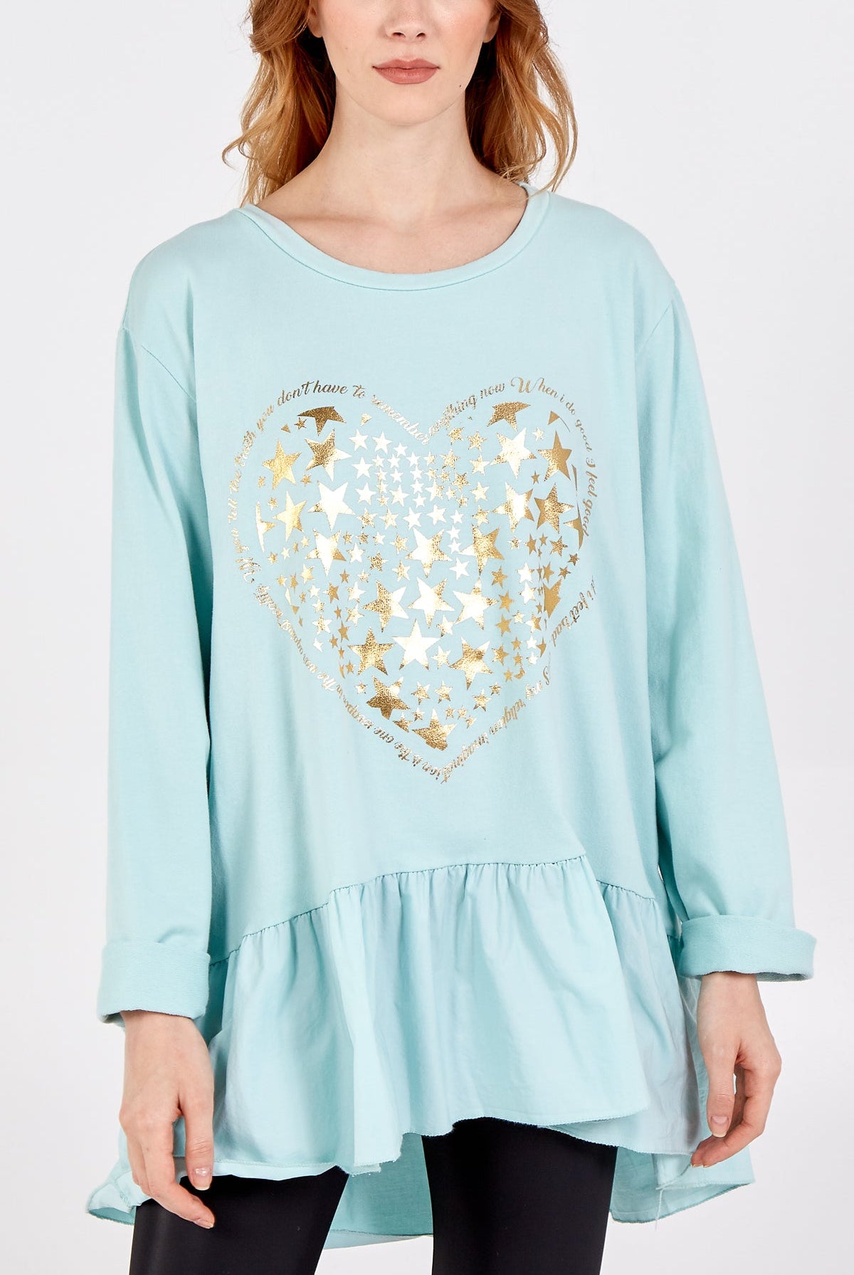 Gold Star Heart Top With Frill Trim TOPMF2 WearAll Mint One Size