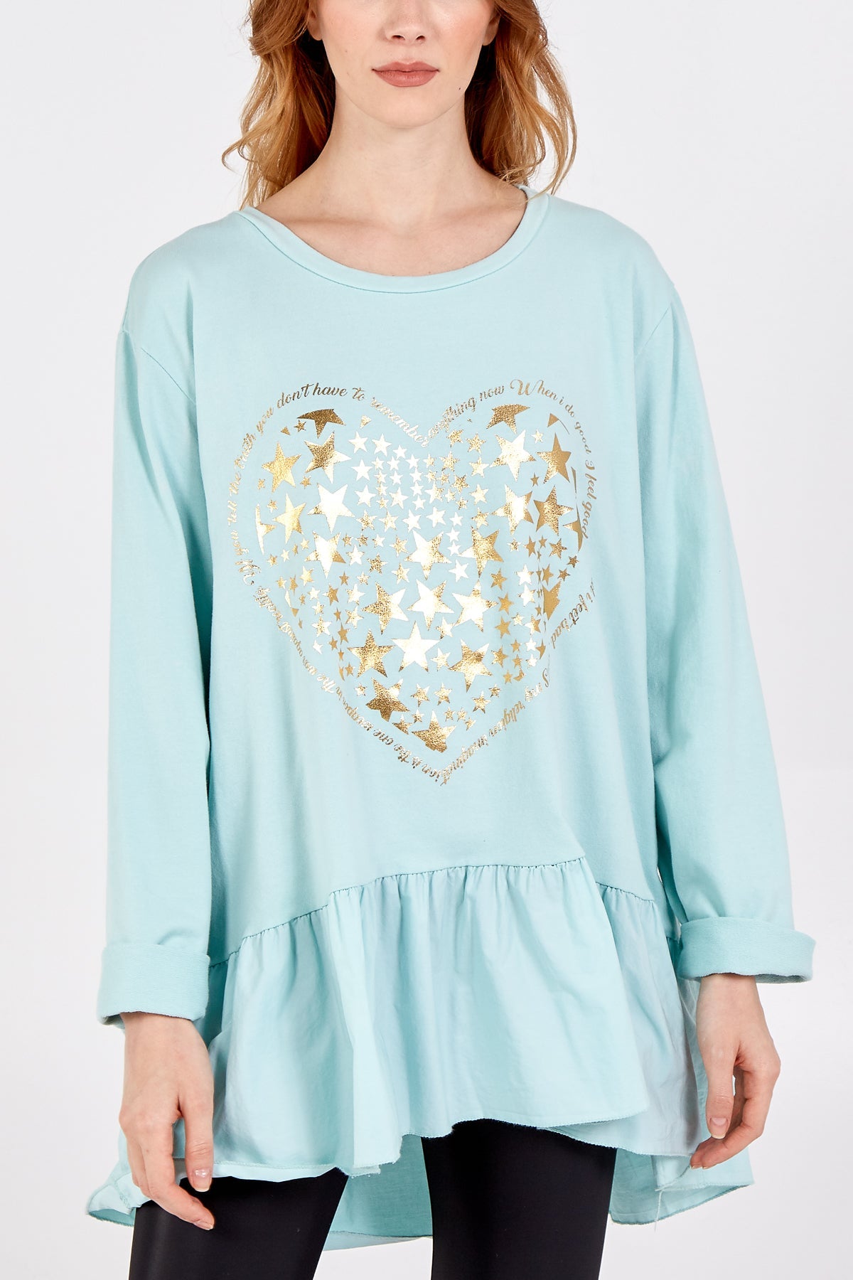 Gold Star Heart Top With Frill Trim TOPMF2 WearAll Mint One Size
