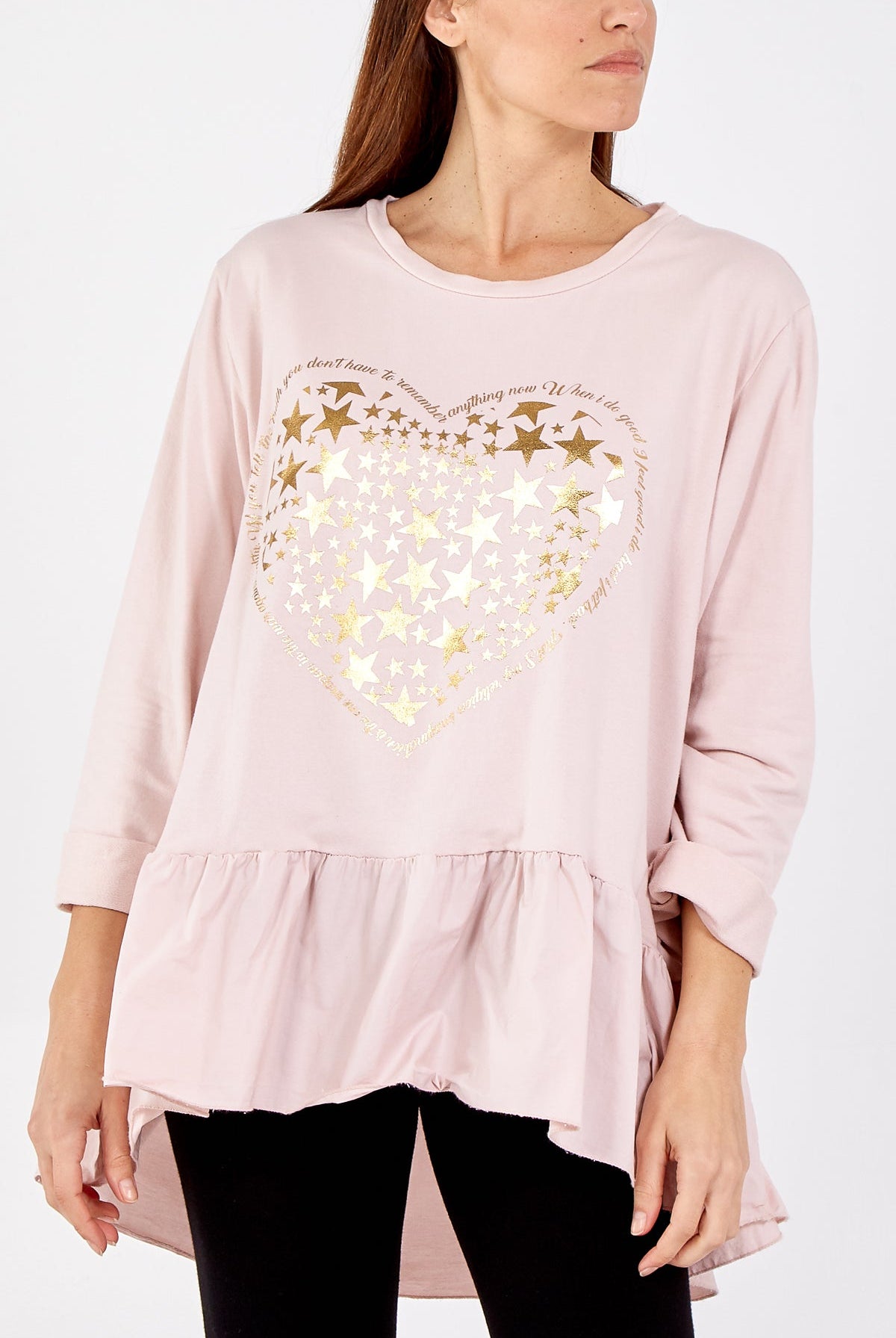 Gold Star Heart Top With Frill Trim TOPMF2 WearAll Blush One Size