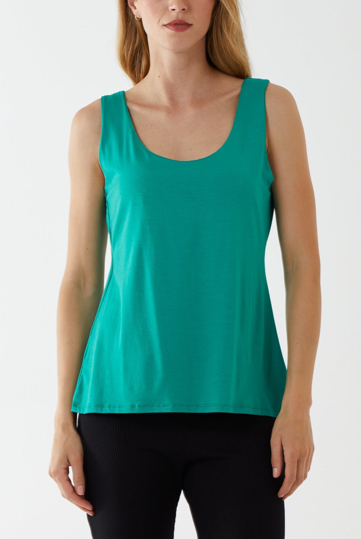Double Layer Scoop Neck Plain Vest TOPMF2 WearAll Jade One Size
