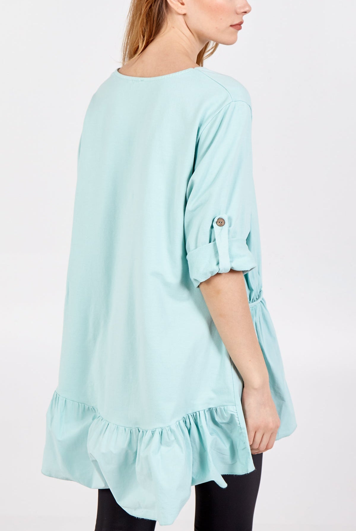 Frill Hem Elasticated Turn Back Sleeve Top TOPMF2 WearAll