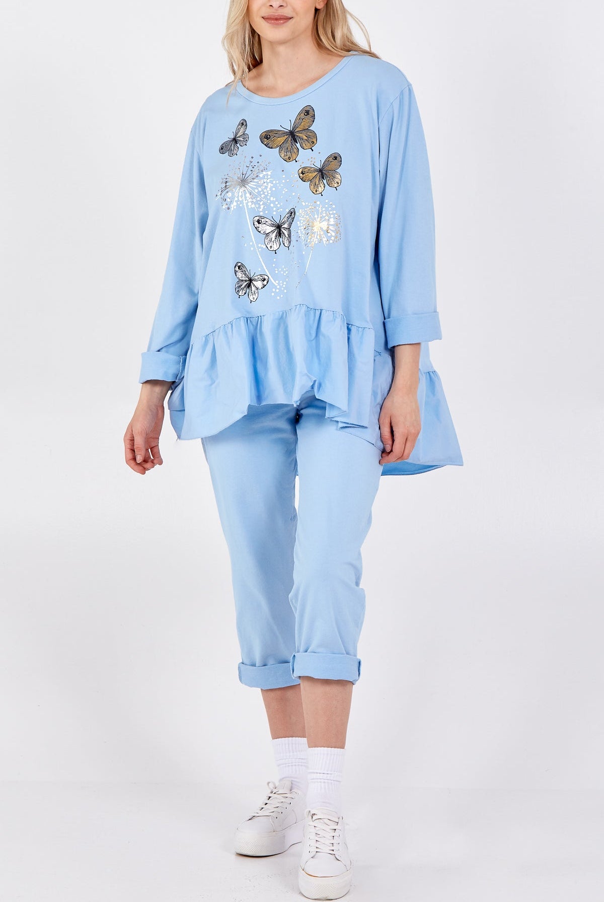 Butterfly Frill Hem Lounge Set TW1 WearAll Sky Blue One Size