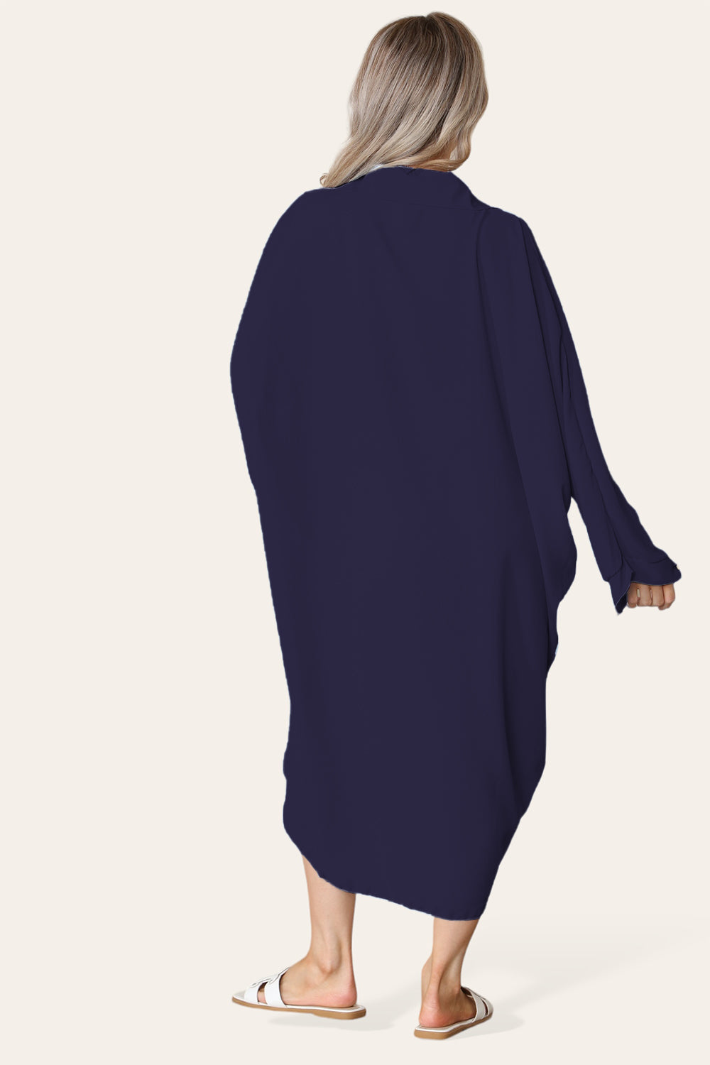 High-Low Oversized Button Long Top Shirt Dress with Hem and Long Sleeves Dress WearAll Navy One Size UK Fit (14 to 22)