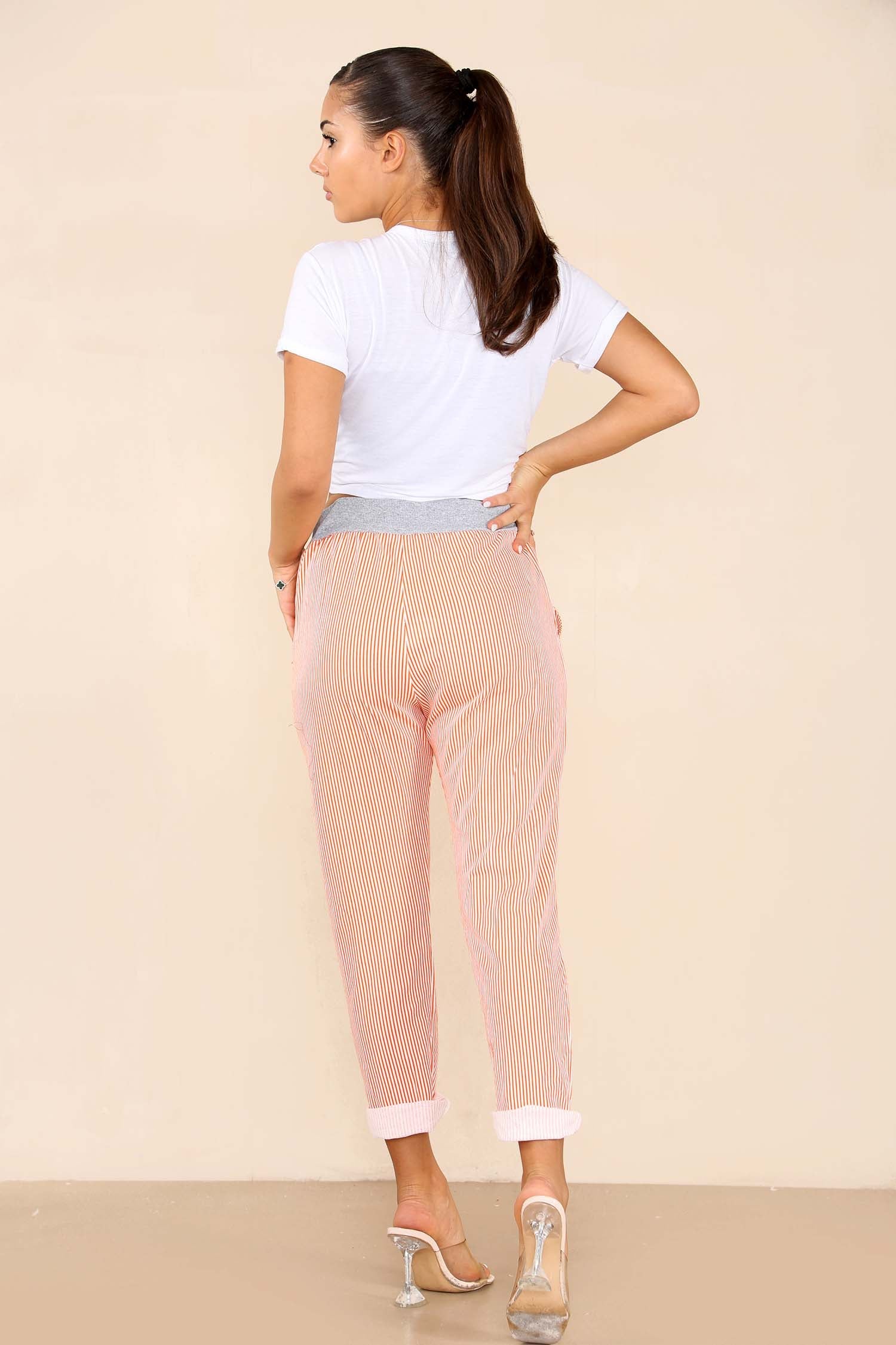 Plus Size Italian Thin Stripes Print Drawstring Cotton Joggers Trouser WearAll