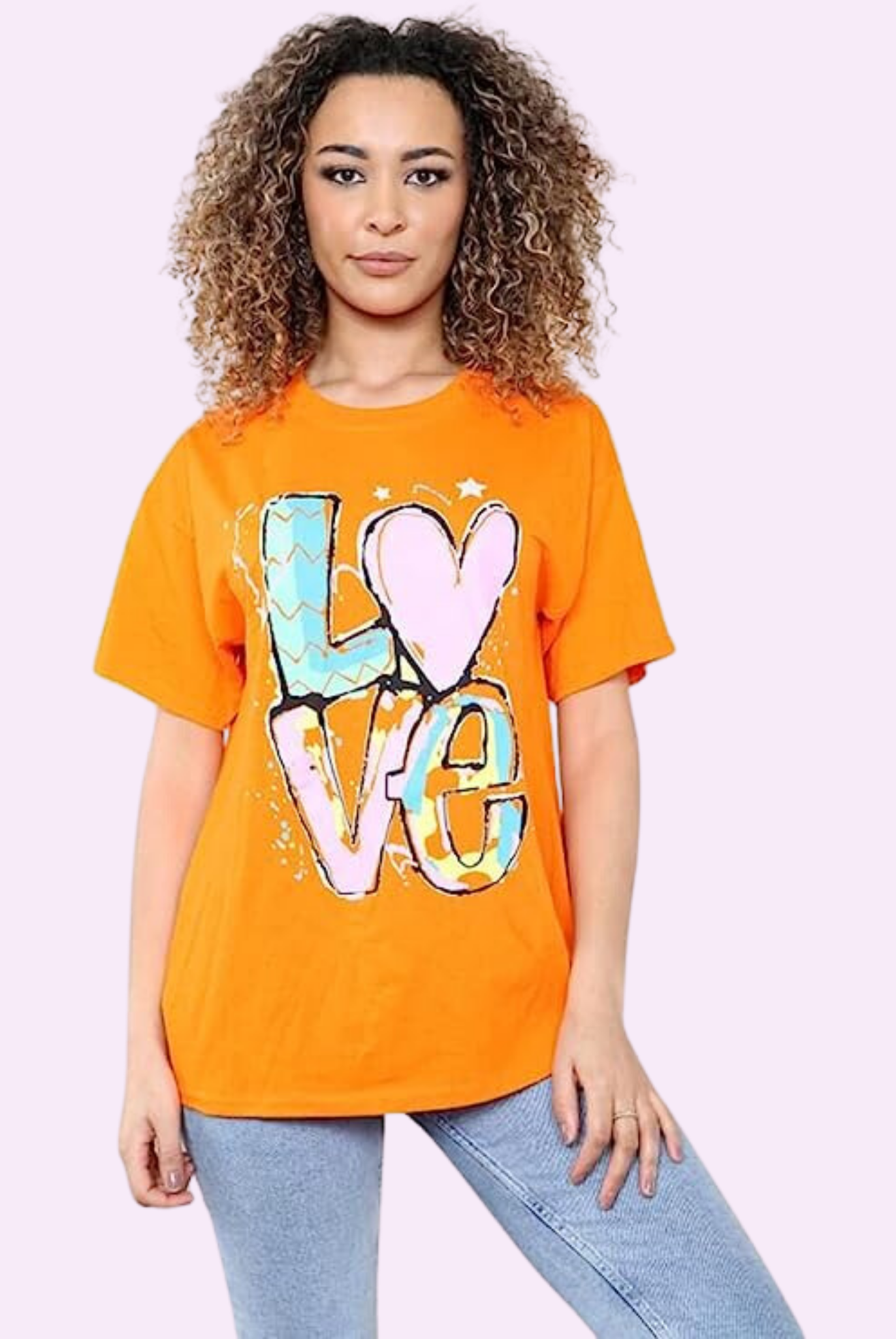 Oversized Love Print T-Shirt Shirts & Tops WearAll Orange 8-10