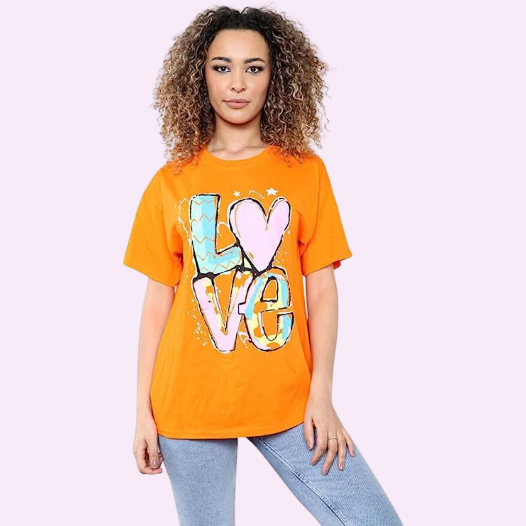 Oversized Love Print T-Shirt Shirts & Tops WearAll Orange 8-10