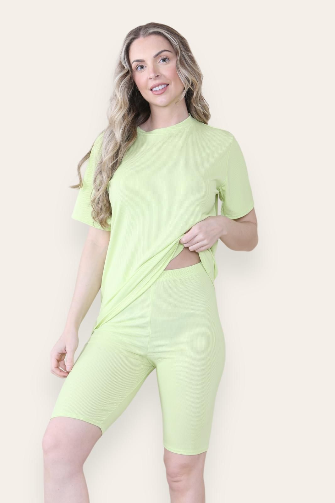 Ribbed Cycling Sorts Set Shorts WearAll Lime 8-10