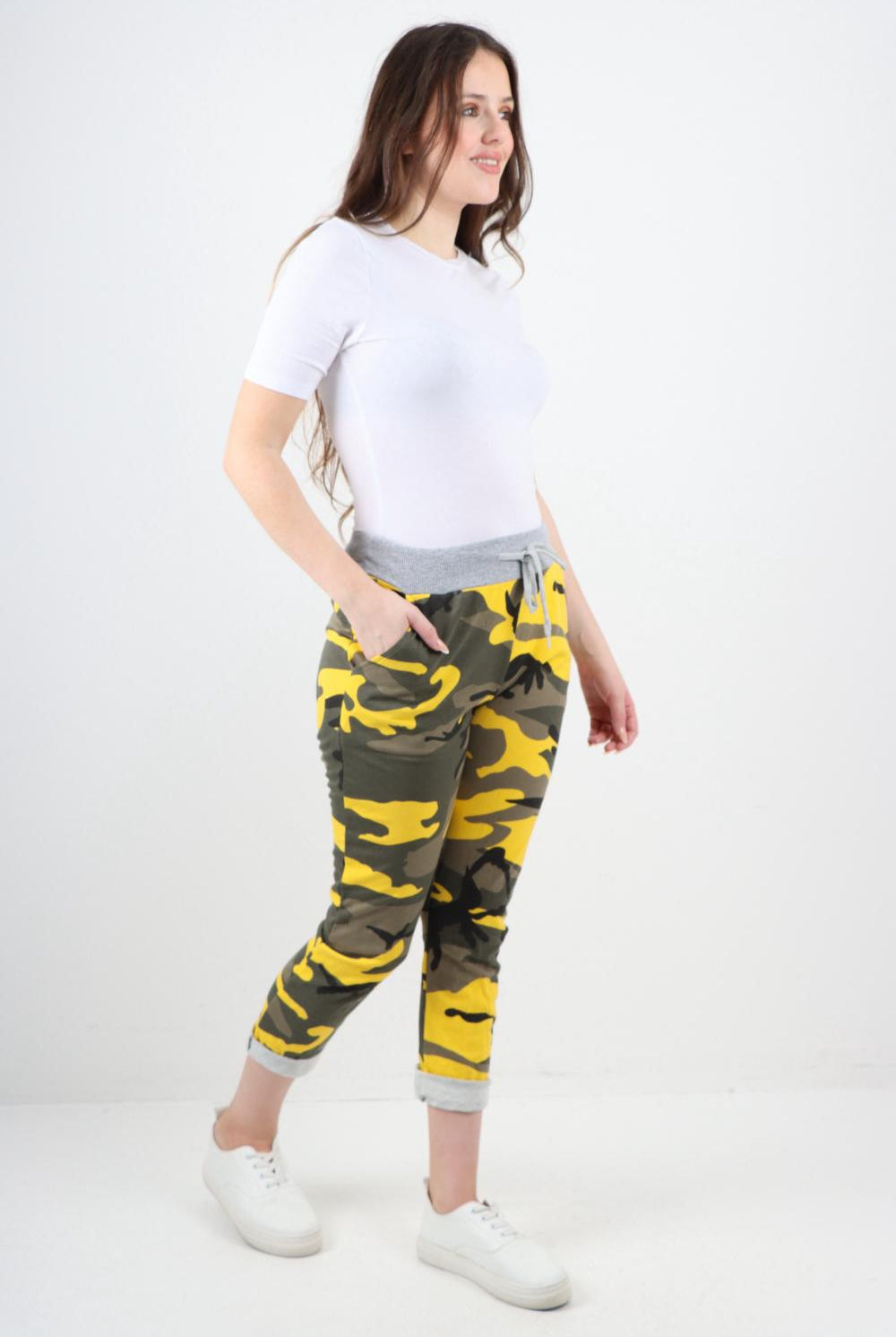 Italian Camouflage Print Trousers Sweatpants WearAll Yellow 8