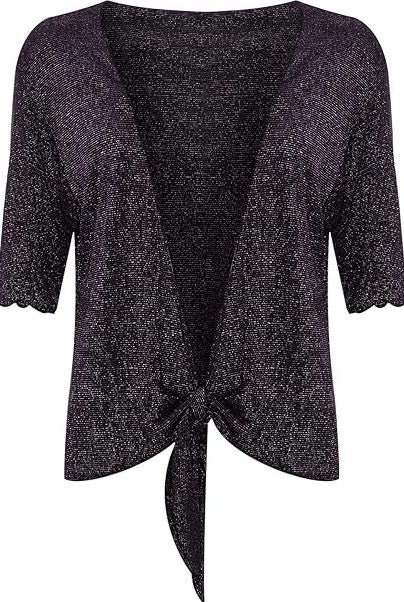 Lurex Sparkly 3/4 Sleeve Tie Up Ladies Shrug Top Tops WearAll