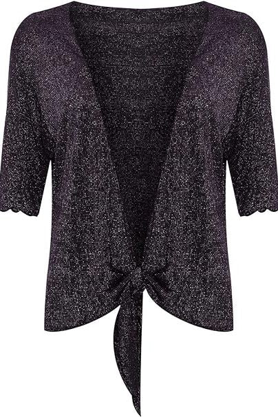 Lurex Sparkly 3/4 Sleeve Tie Up Ladies Shrug Top Tops WearAll