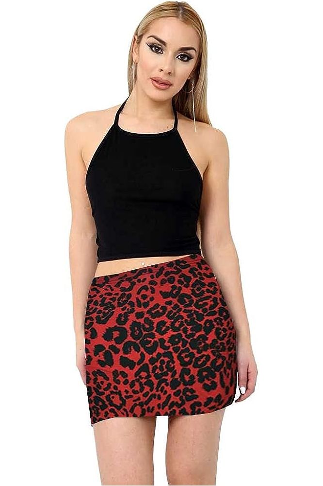 Plus Size Printed Mini Bodycon Short Skirts Skirt WearAll Red Leopard 16-18