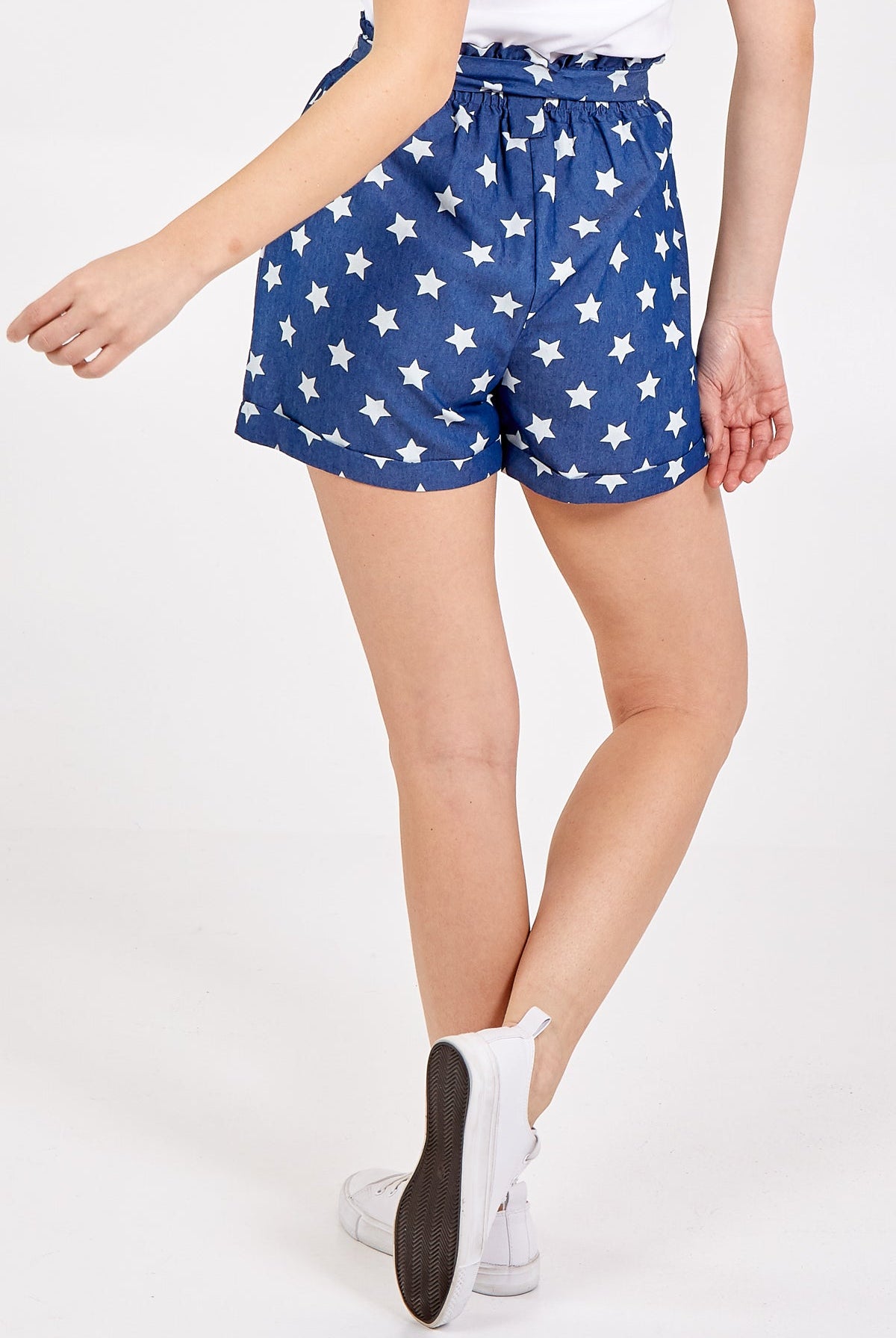 High Waisted Star Print Shorts Shorts WearAll