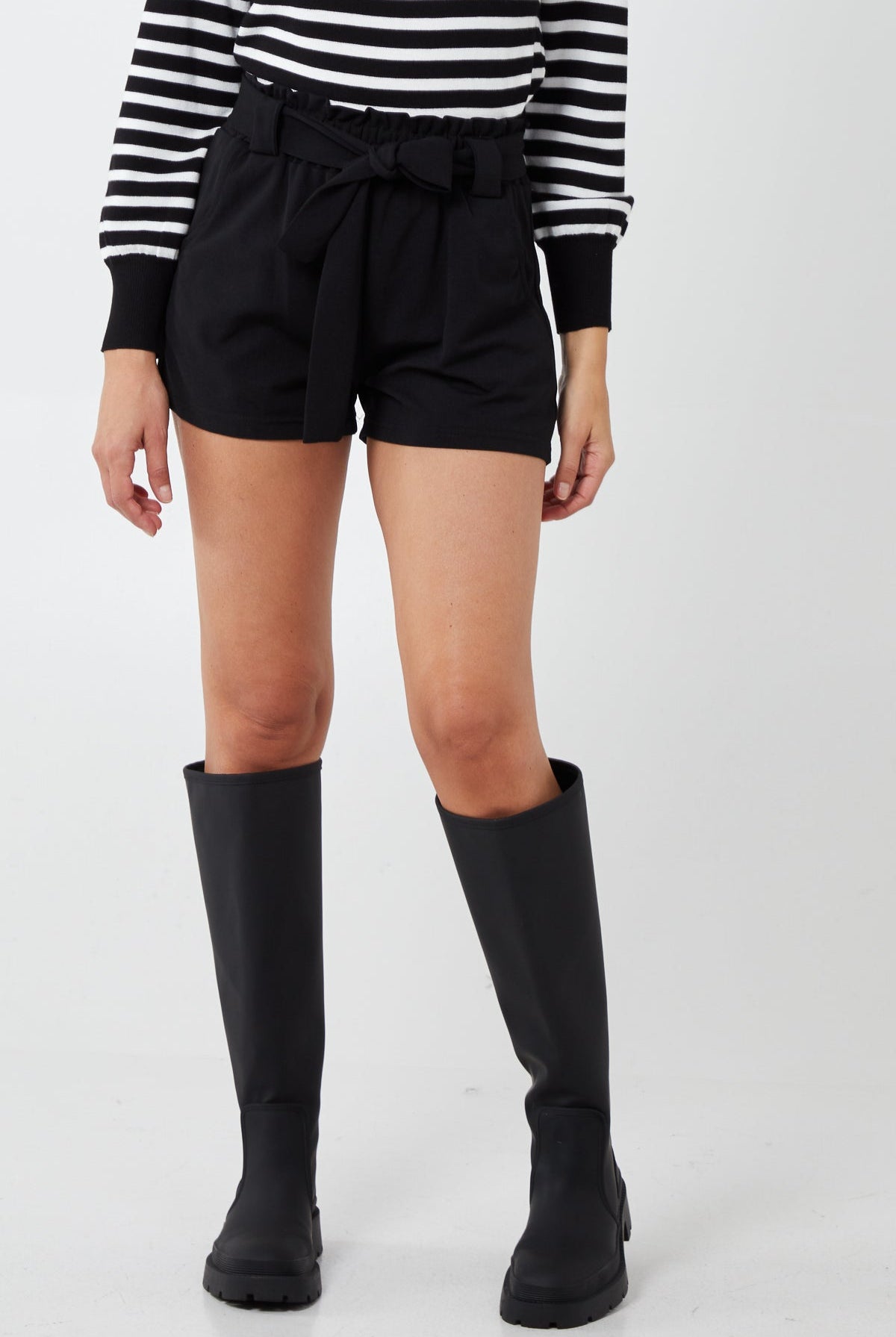 Paperbag Tied Waist Shorts Shorts WearAll Black Large