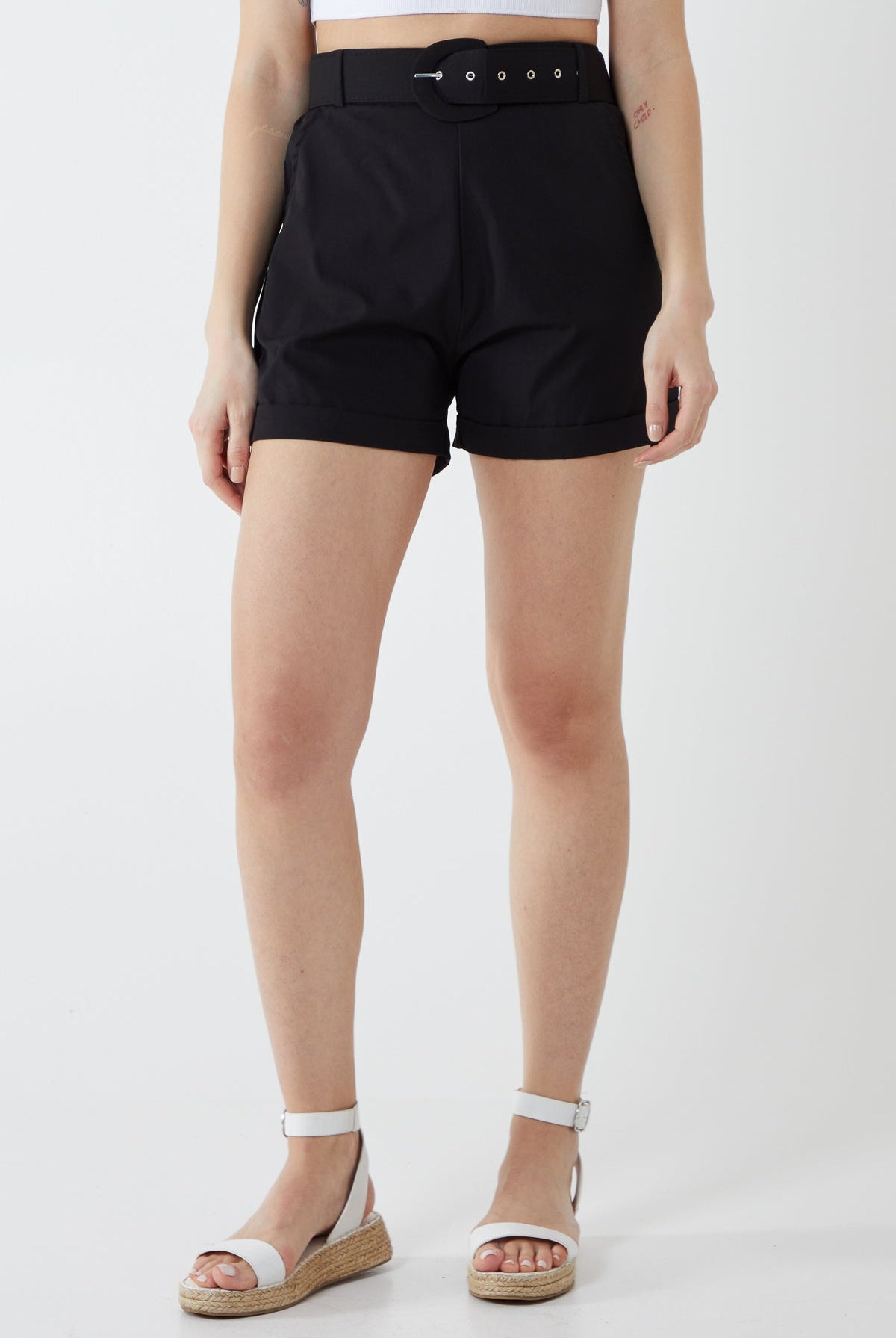 Wide Belted Shorts Shorts WearAll Black 8