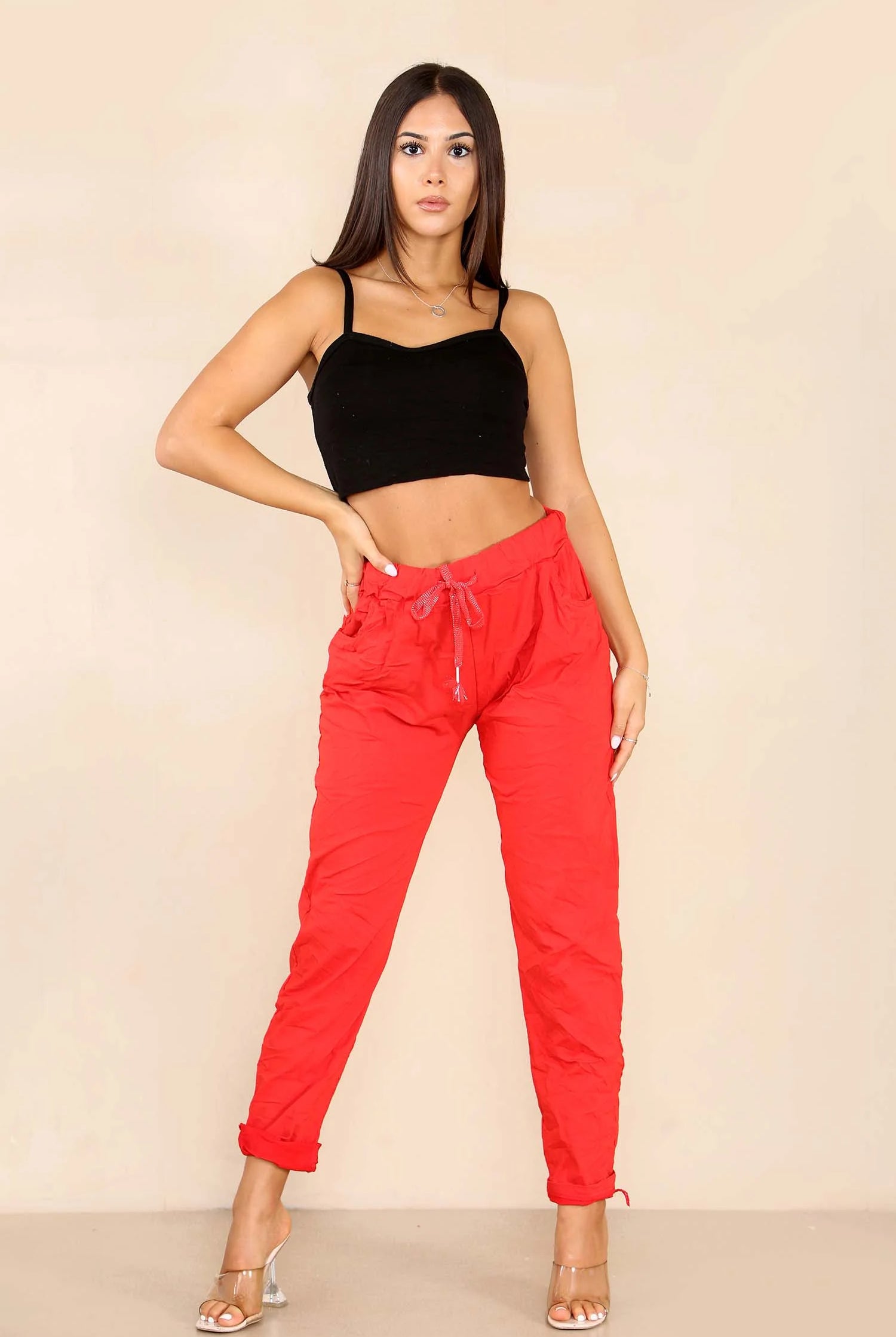 Plus Size Italian Glitter Drawstring Waistband Magic Pants Trouser WearAll