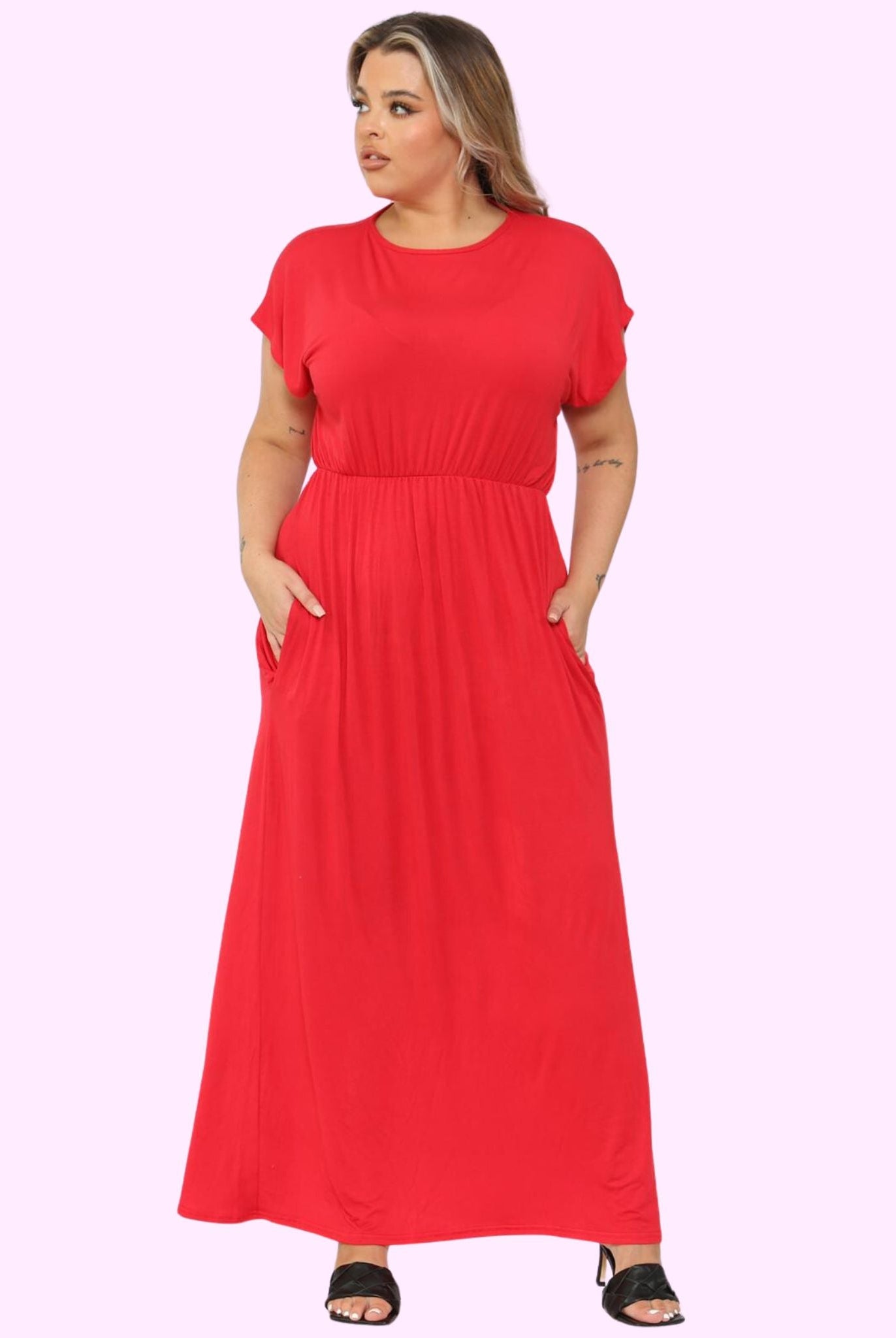 SHORT SLEEVE MAXI DRESS Dresses WearAll Red 16-18