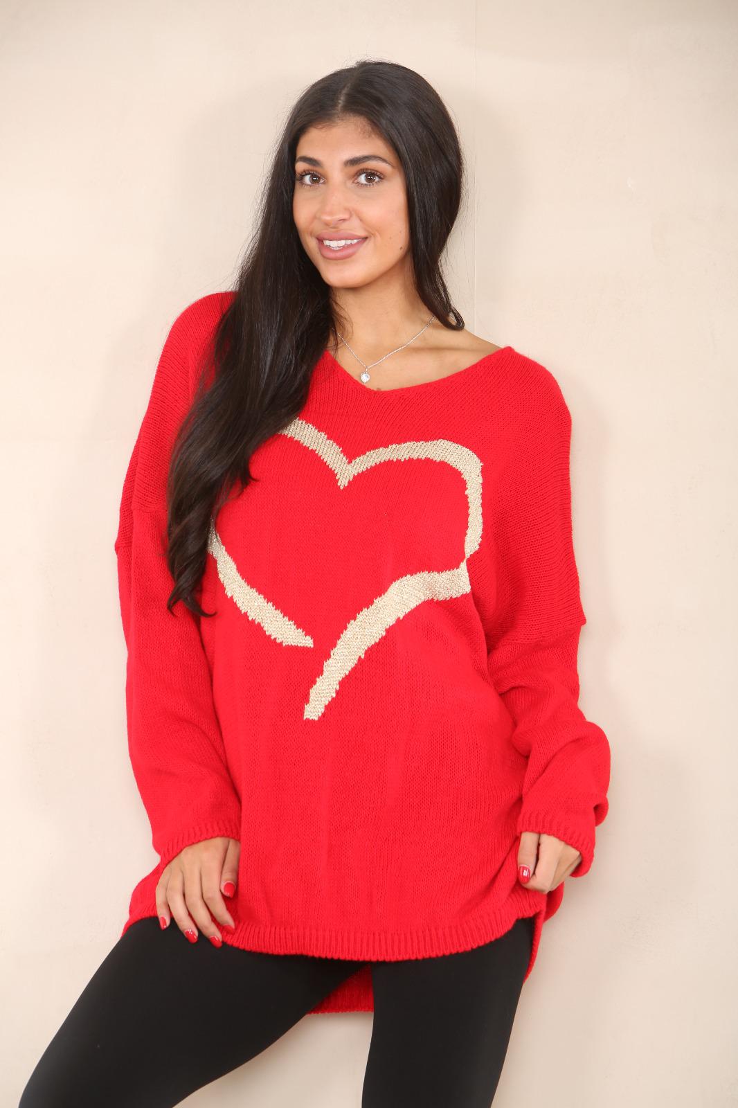 Oversized Heart Print Jumper Top Shirts WearAll Red 12-24