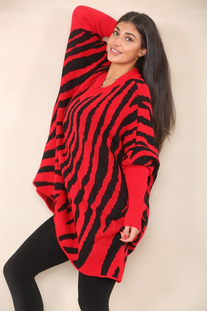 Oversized Zebra Print Jumper Top Shirts WearAll Red 12-24