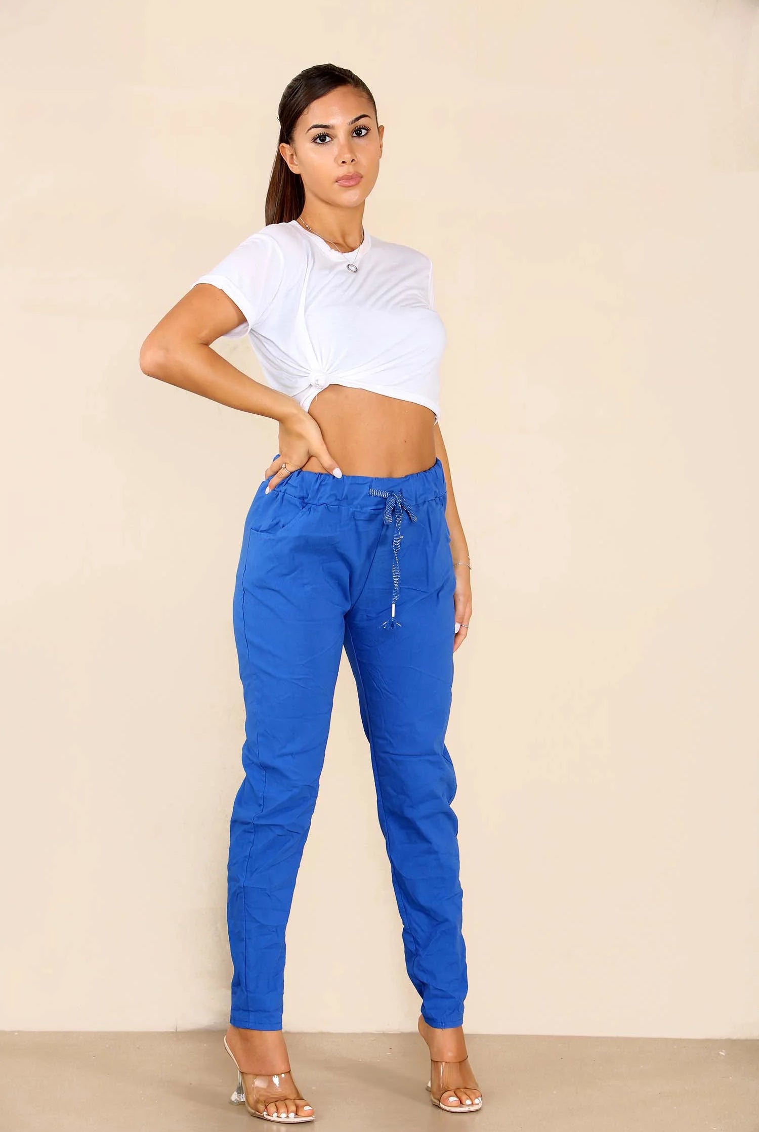 Plus Size Italian Glitter Drawstring Waistband Magic Pants Trouser WearAll