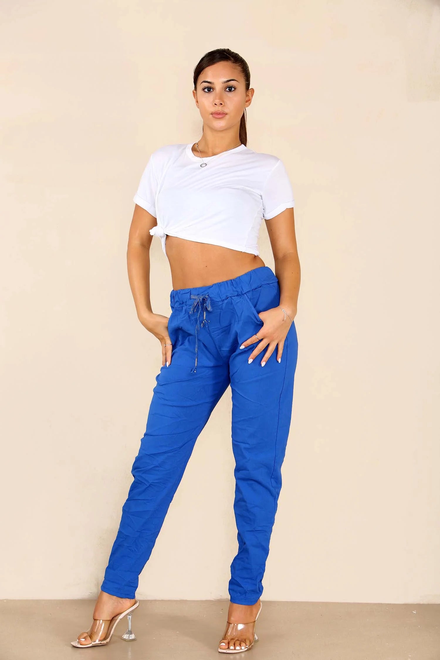 Plus Size Italian Glitter Drawstring Waistband Magic Pants Trouser WearAll