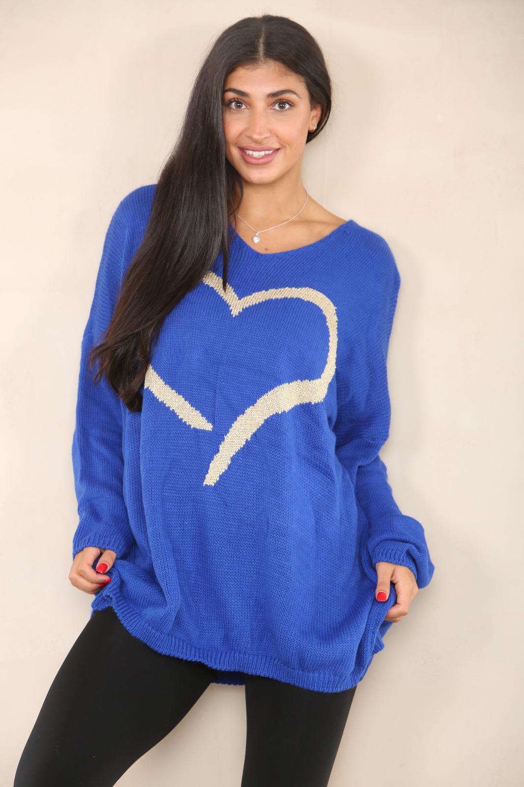 Oversized Heart Print Jumper Top Shirts WearAll Royal Blue 12-24