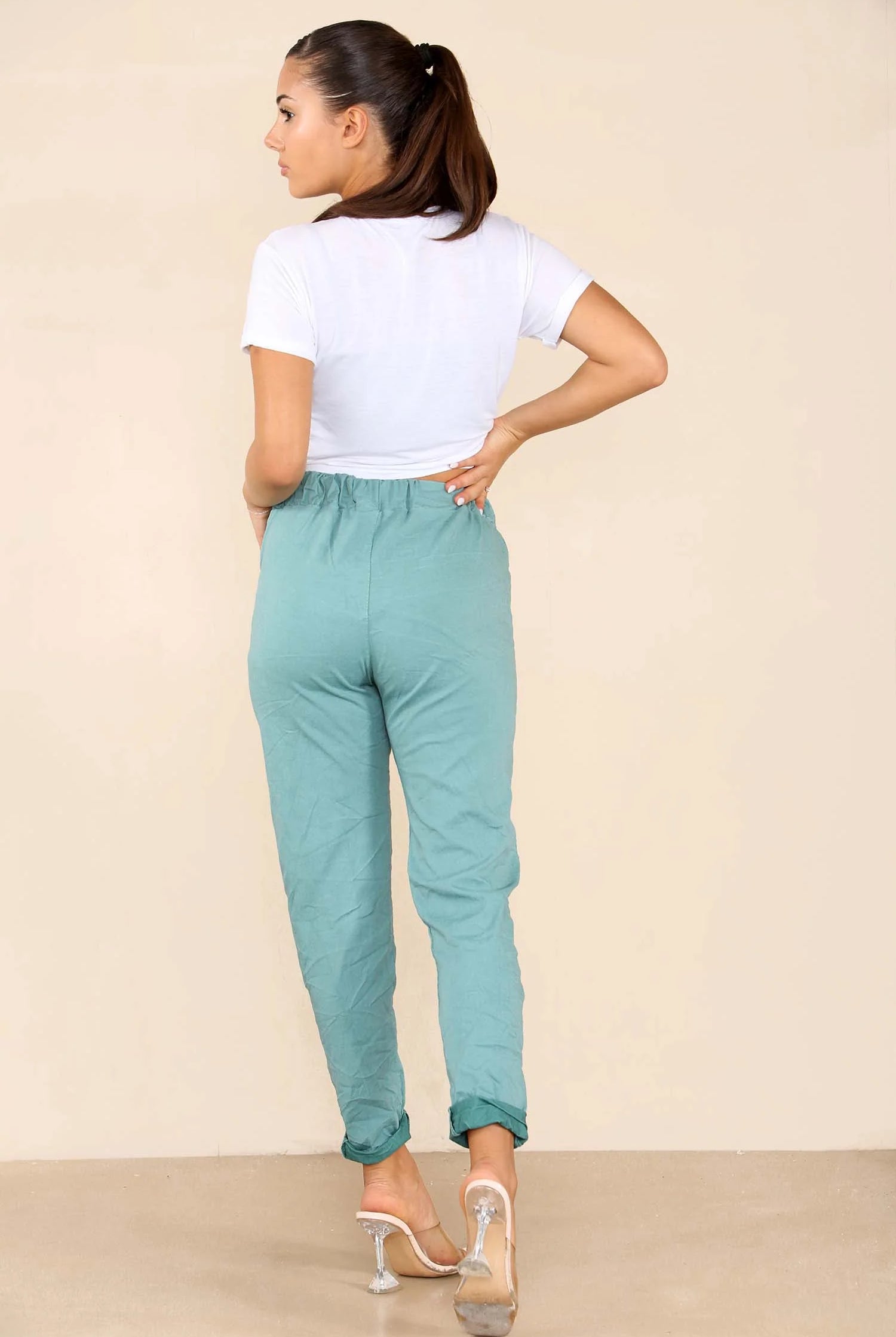 Plus Size Italian Glitter Drawstring Waistband Magic Pants Trouser WearAll