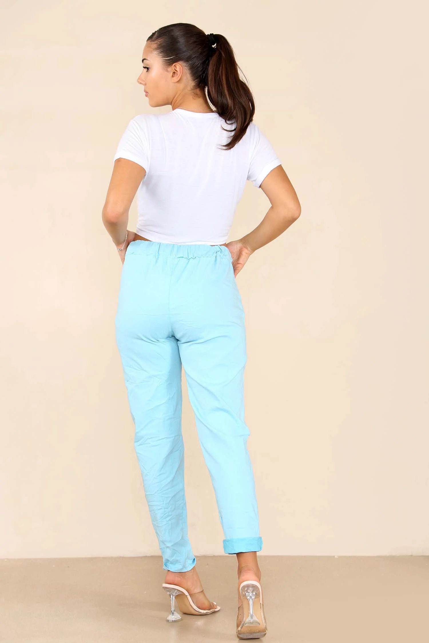 Plus Size Italian Glitter Drawstring Waistband Magic Pants Trouser WearAll