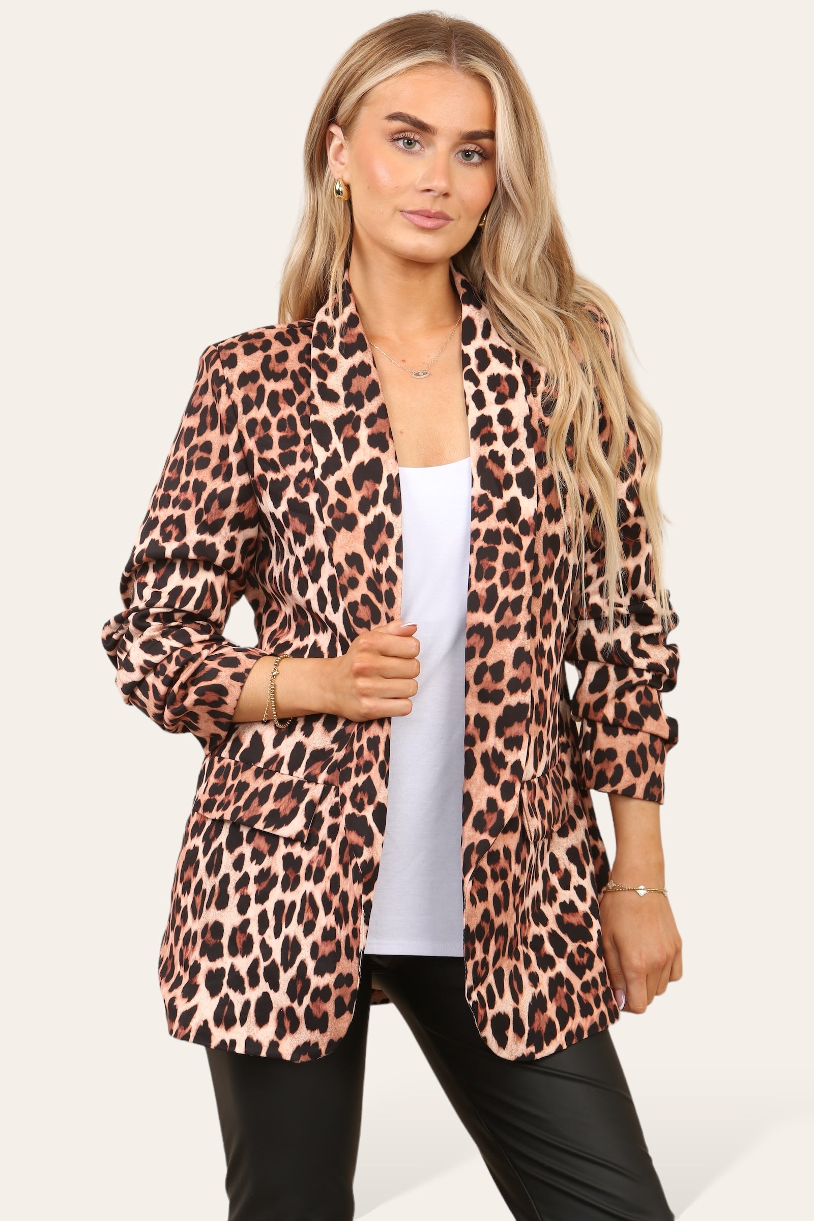 Blazer Leopard Print Jacket Jackets & Coat WearAll Small Leopard - Beige M