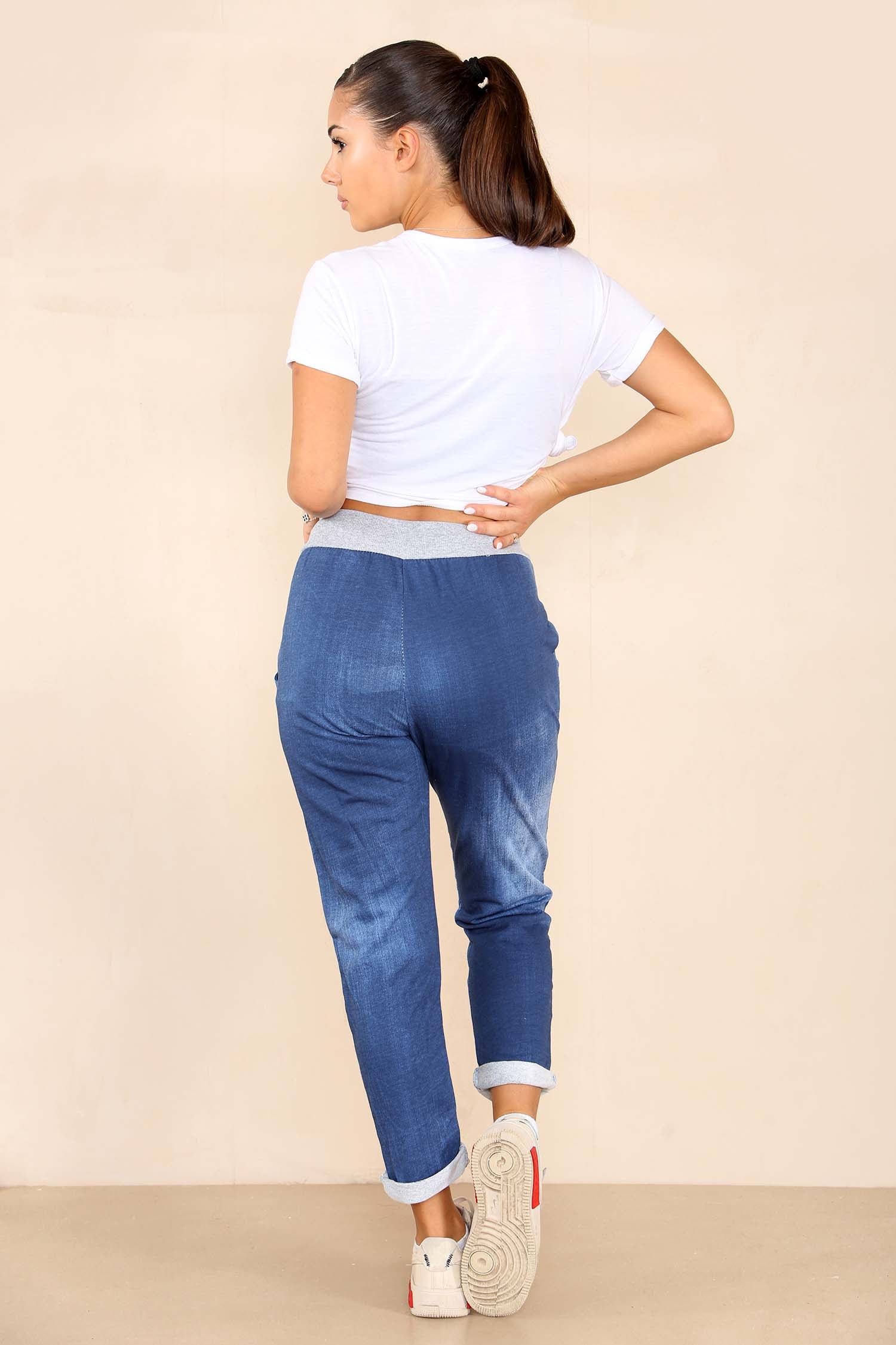 Plus Size Italian Plain Drawstring Cotton Joggers Trouser WearAll