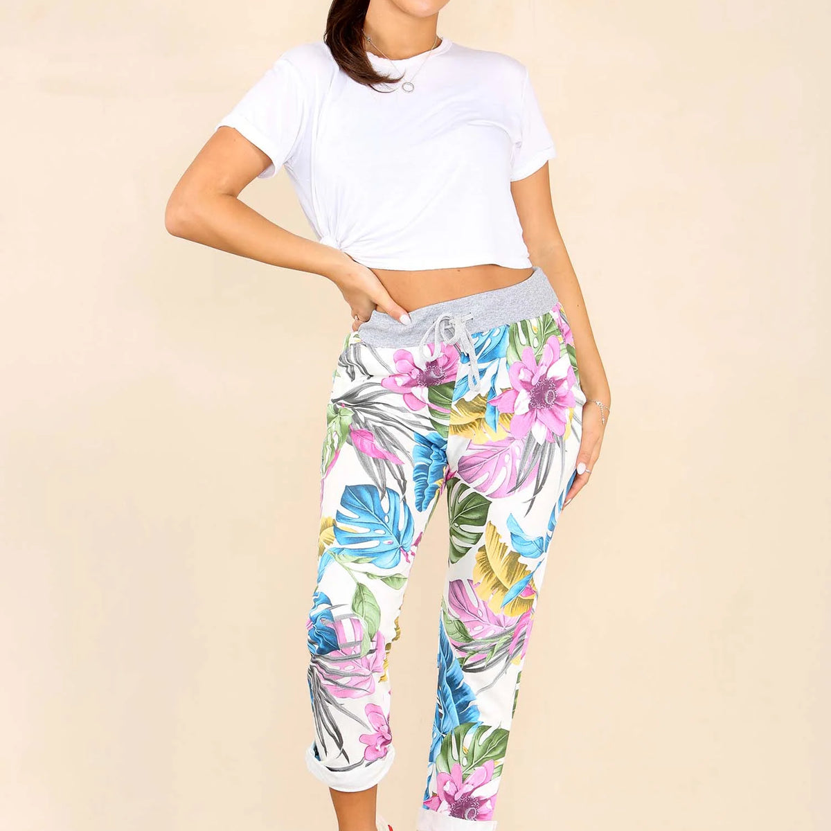 Floral Print Jogger - White