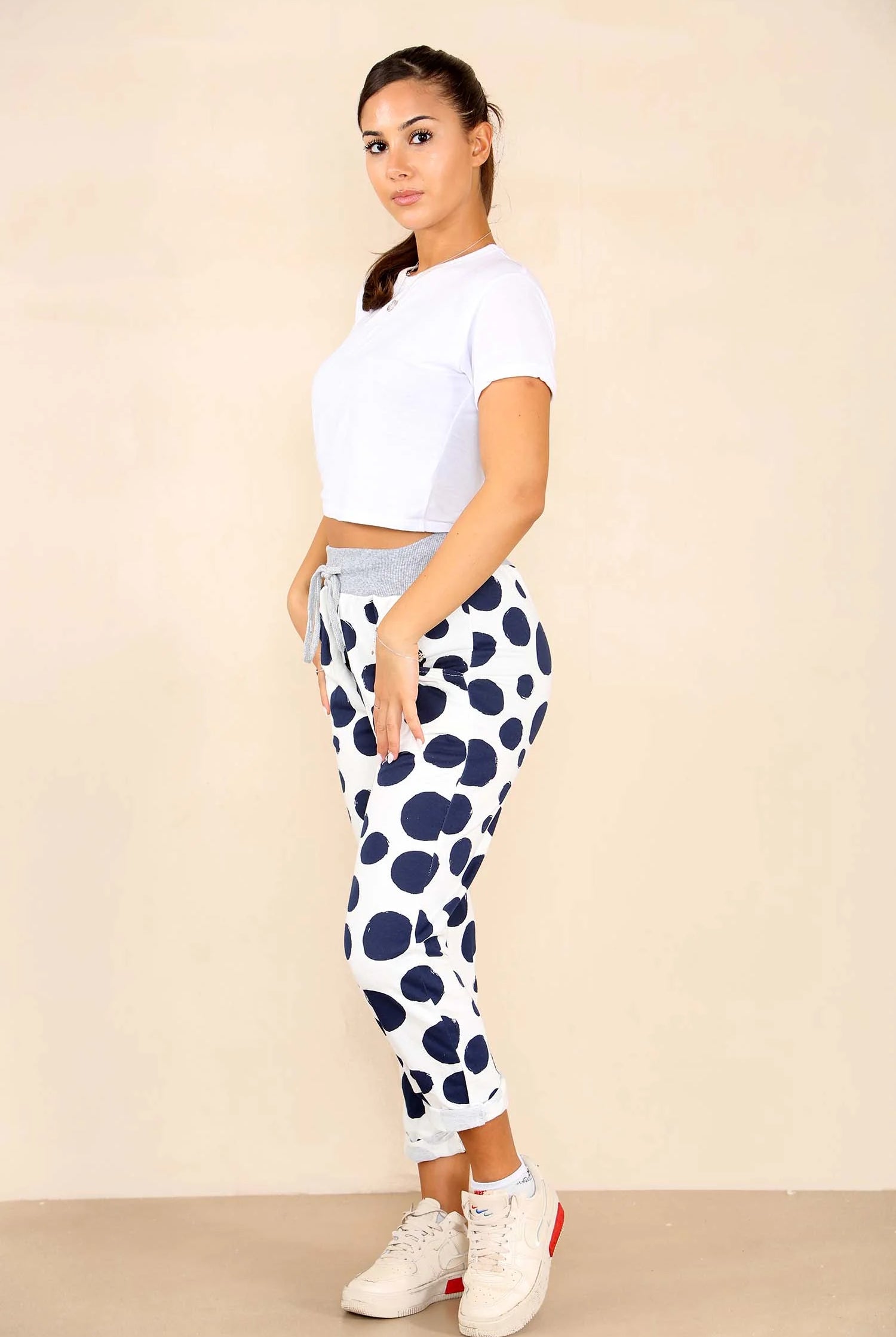 Italian Dotted Print Drawstring Cotton Joggers Trouser WearAll