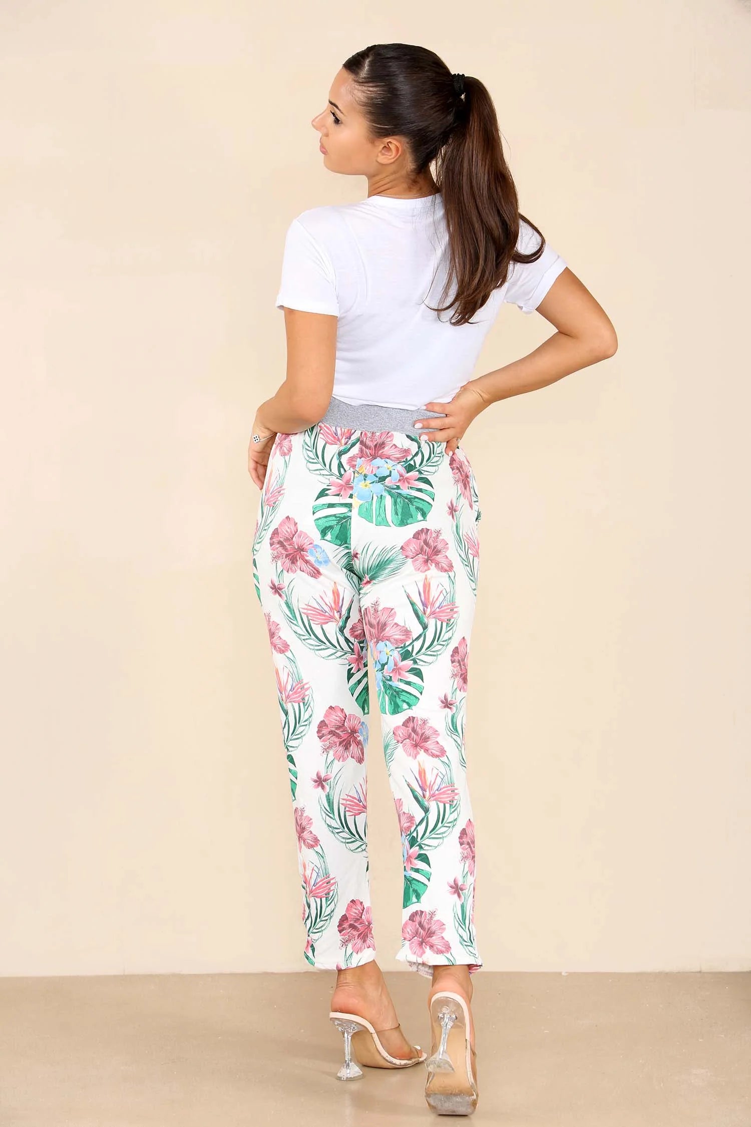 Italian Tropical Print Drawstring Cotton Joggers Trouser WearAll