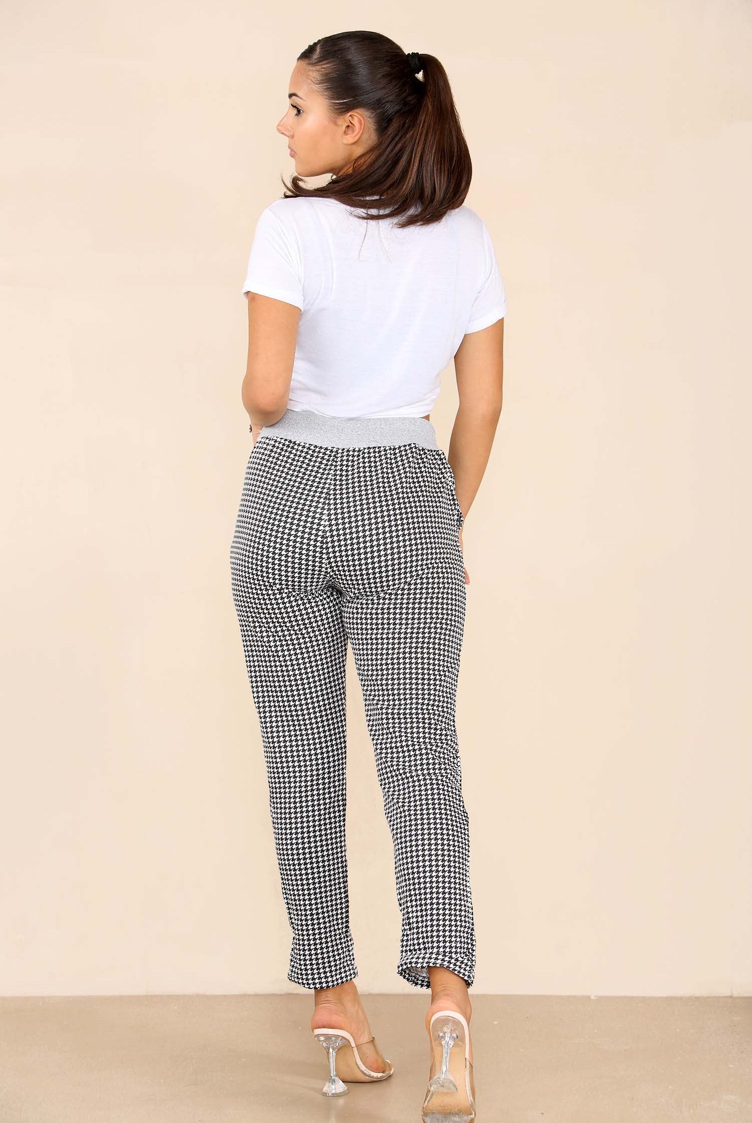 Italian Dogtooth Print Drawstring Cotton Joggers Trouser WearAll