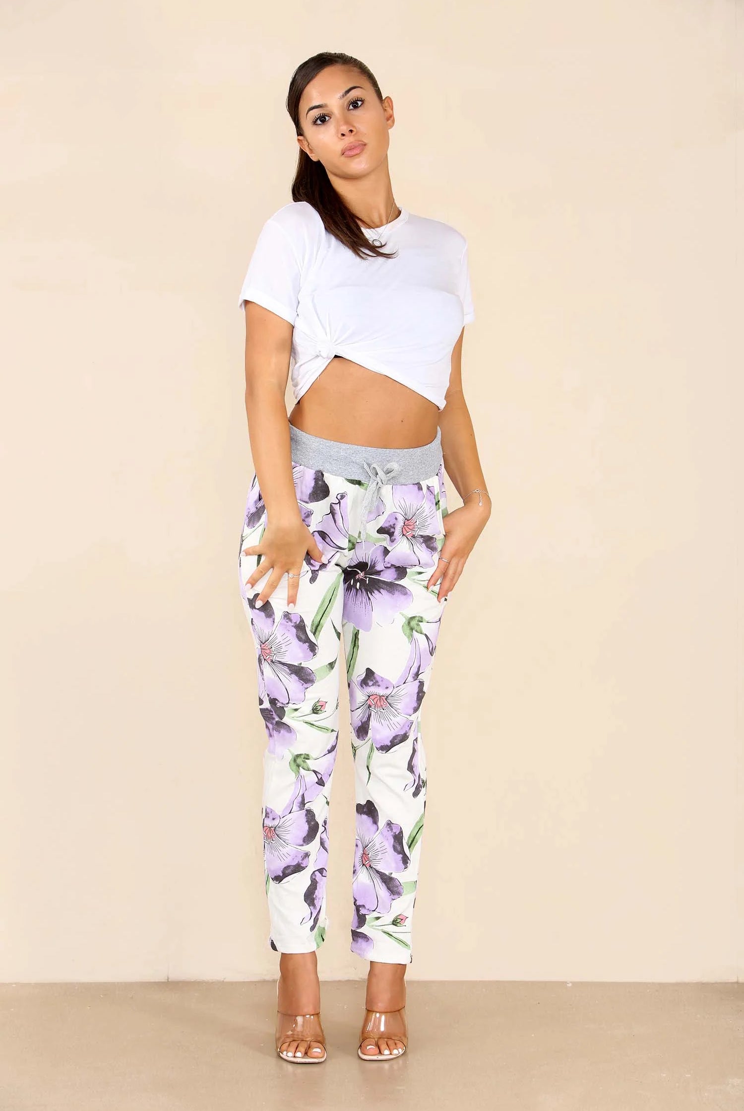 Italian Floral Print Drawstring Cotton Joggers Trouser WearAll
