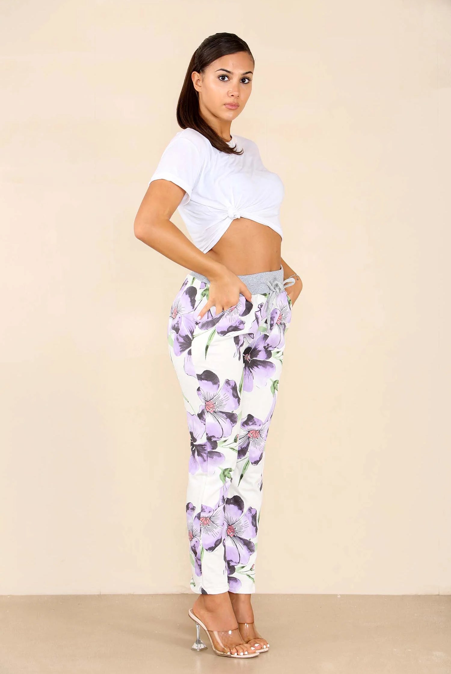 Italian Floral Print Drawstring Cotton Joggers Trouser WearAll