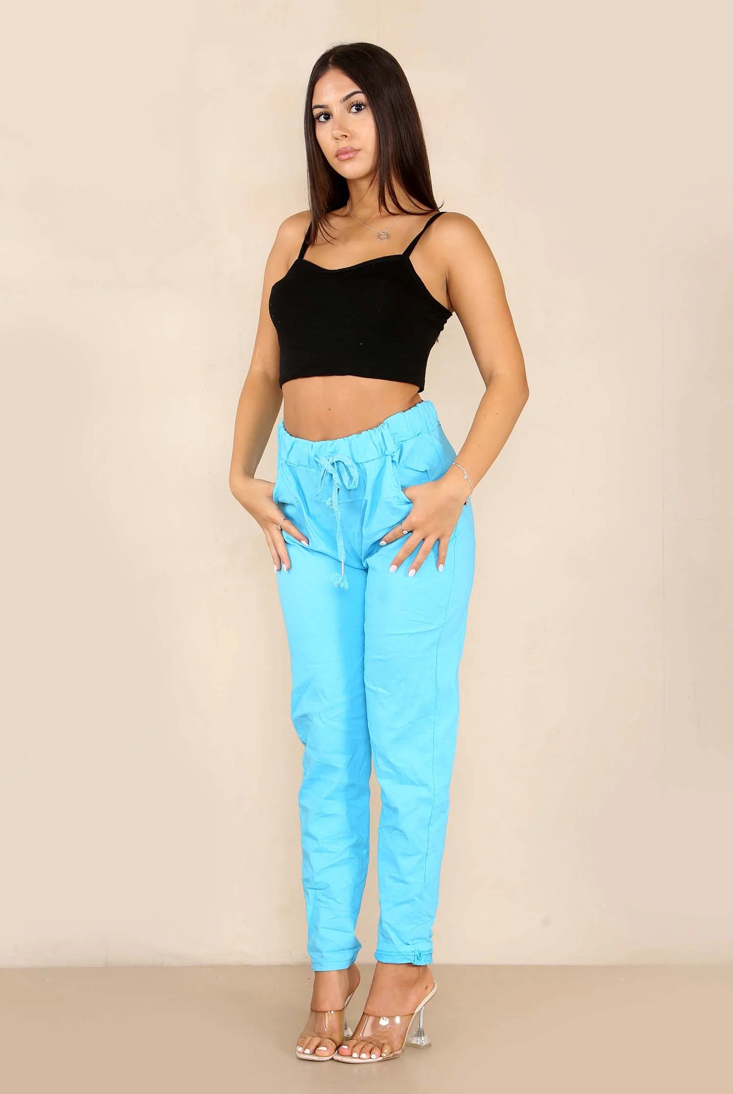 Plus Size Italian Glitter Drawstring Waistband Magic Pants Trouser WearAll