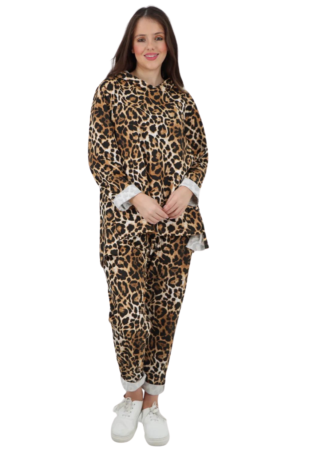 Leopard Print Hooded 2pcs Co Ord Set Bottom Loungewear Co-Ord WearAll