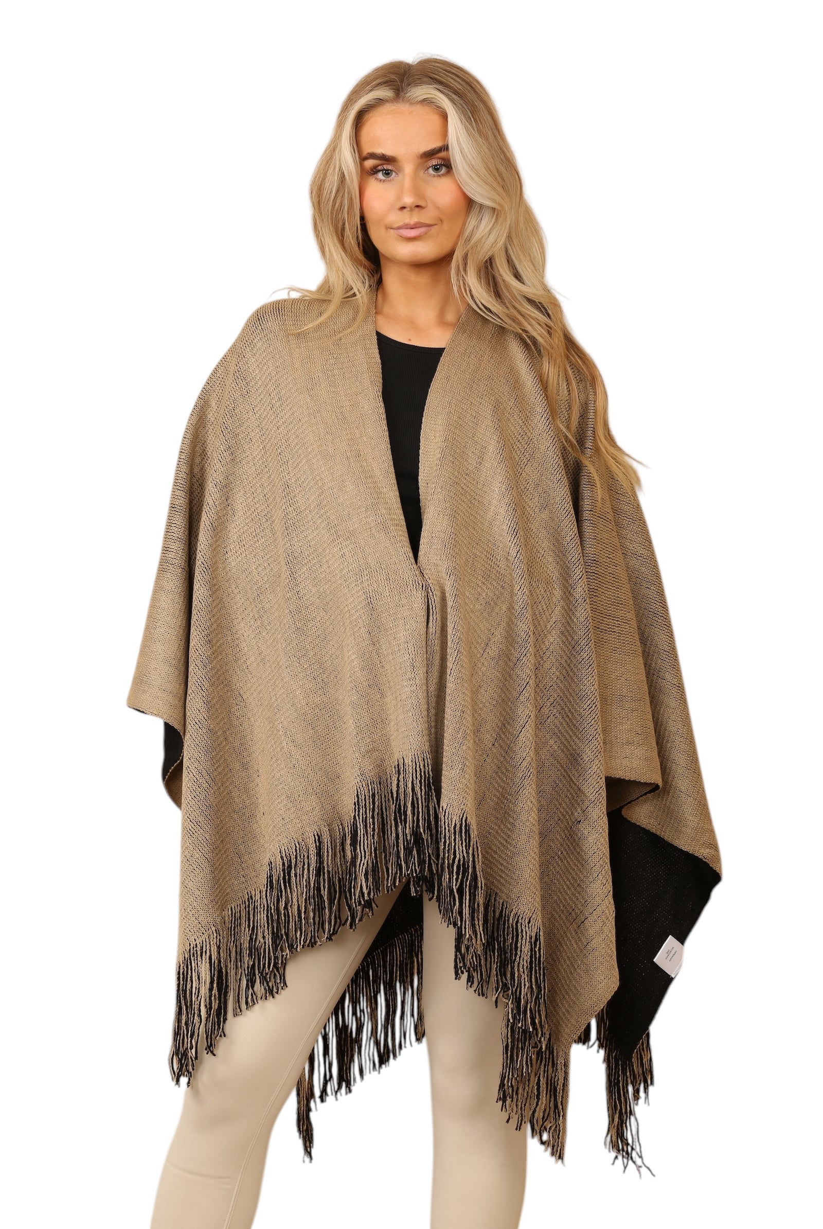 Reversible Plain Check Print Oversized Shawl Cardigan WearAll Stone OneSize