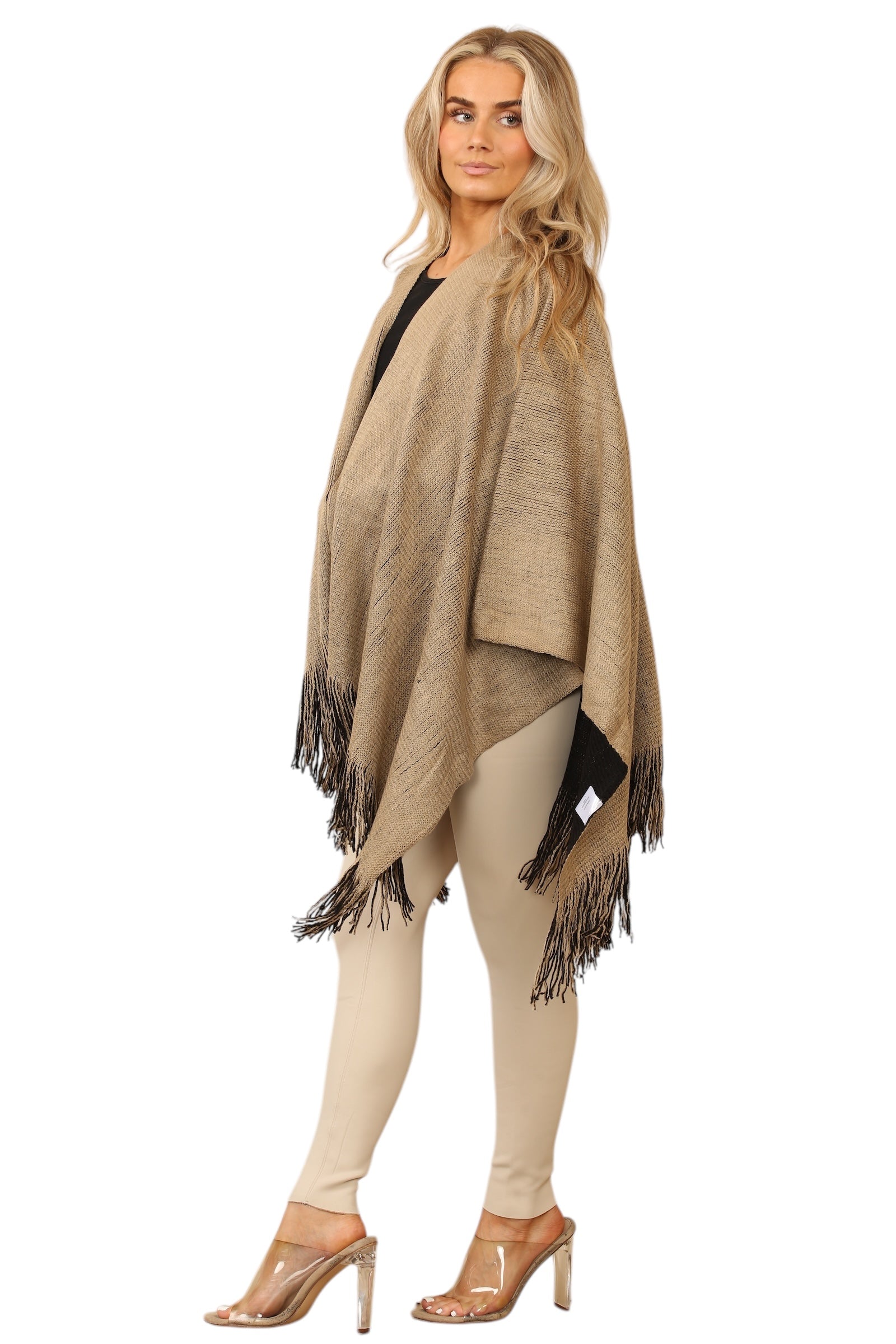 Reversible Plain Check Print Oversized Shawl Cardigan WearAll