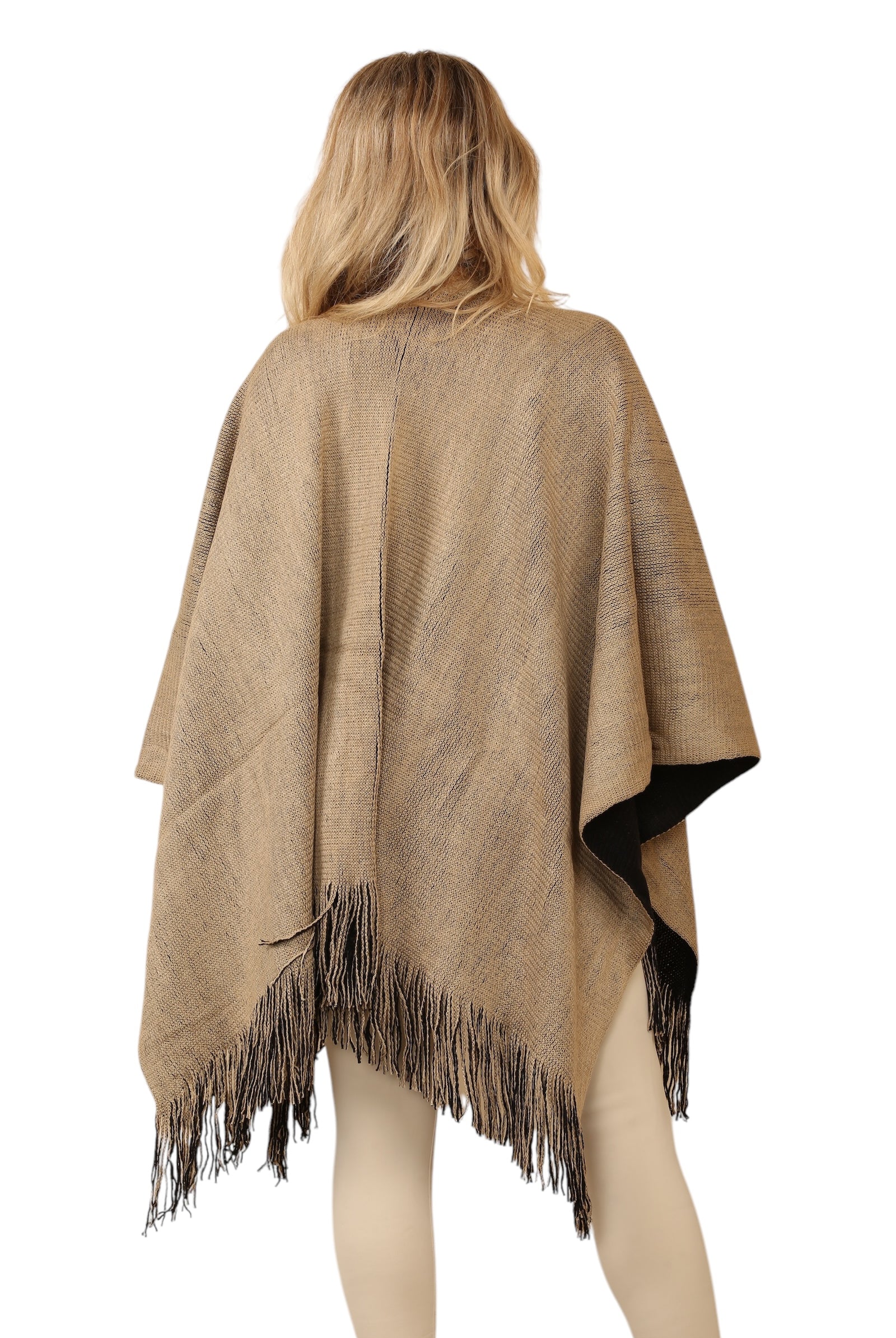 Reversible Plain Check Print Oversized Shawl Cardigan WearAll