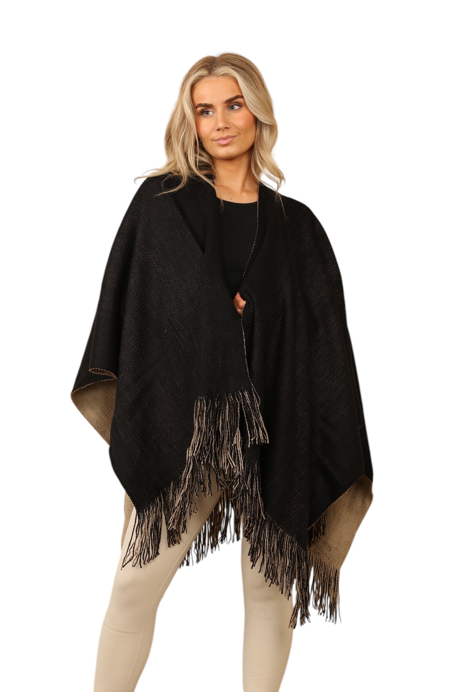 Reversible Plain Check Print Oversized Shawl Cardigan WearAll