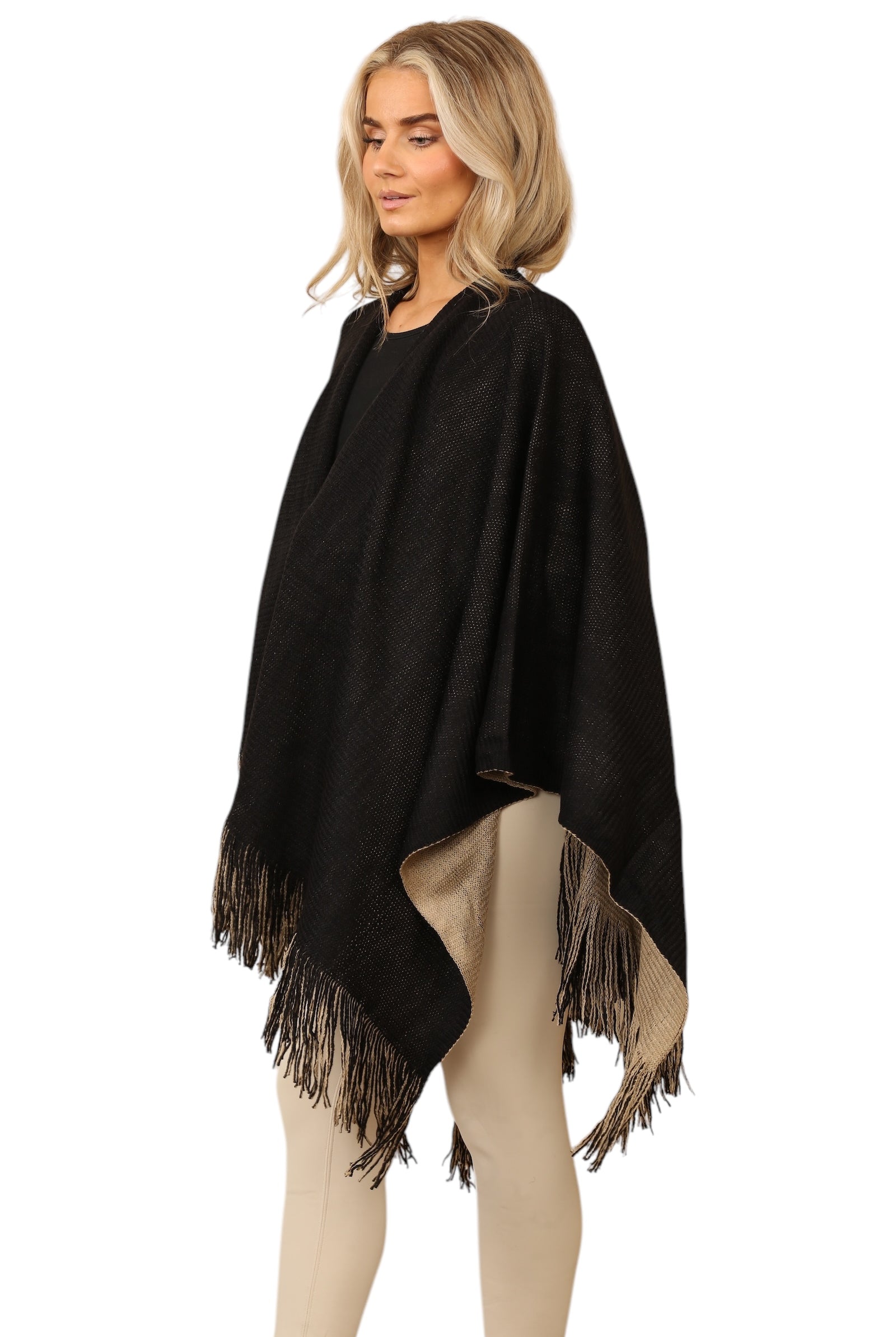 Reversible Plain Check Print Oversized Shawl Cardigan WearAll