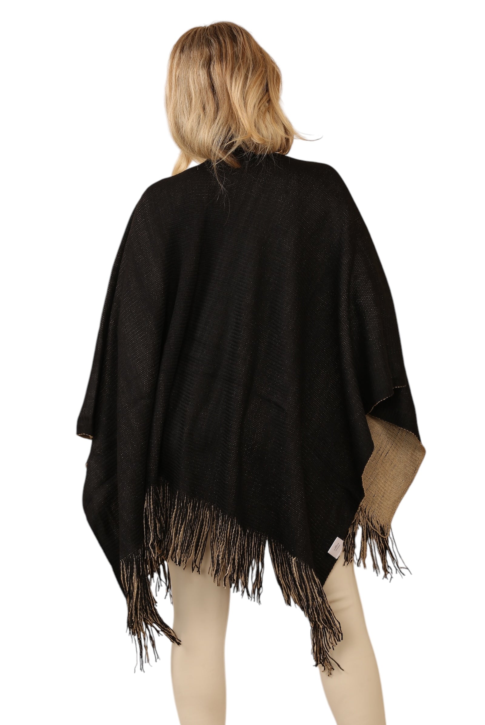 Reversible Plain Check Print Oversized Shawl Cardigan WearAll