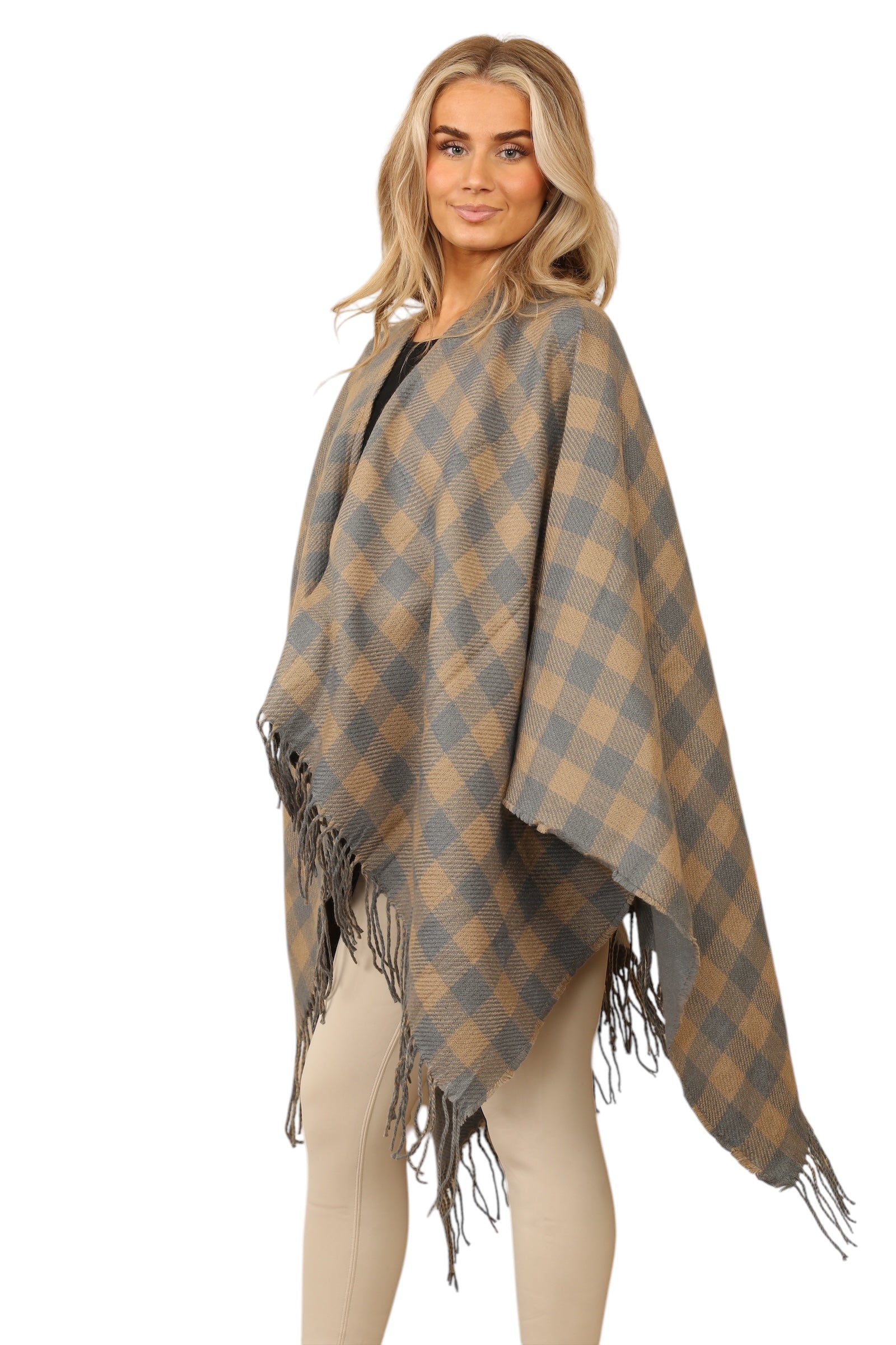 Reversible Plain Check Print Oversized Shawl Cardigan WearAll