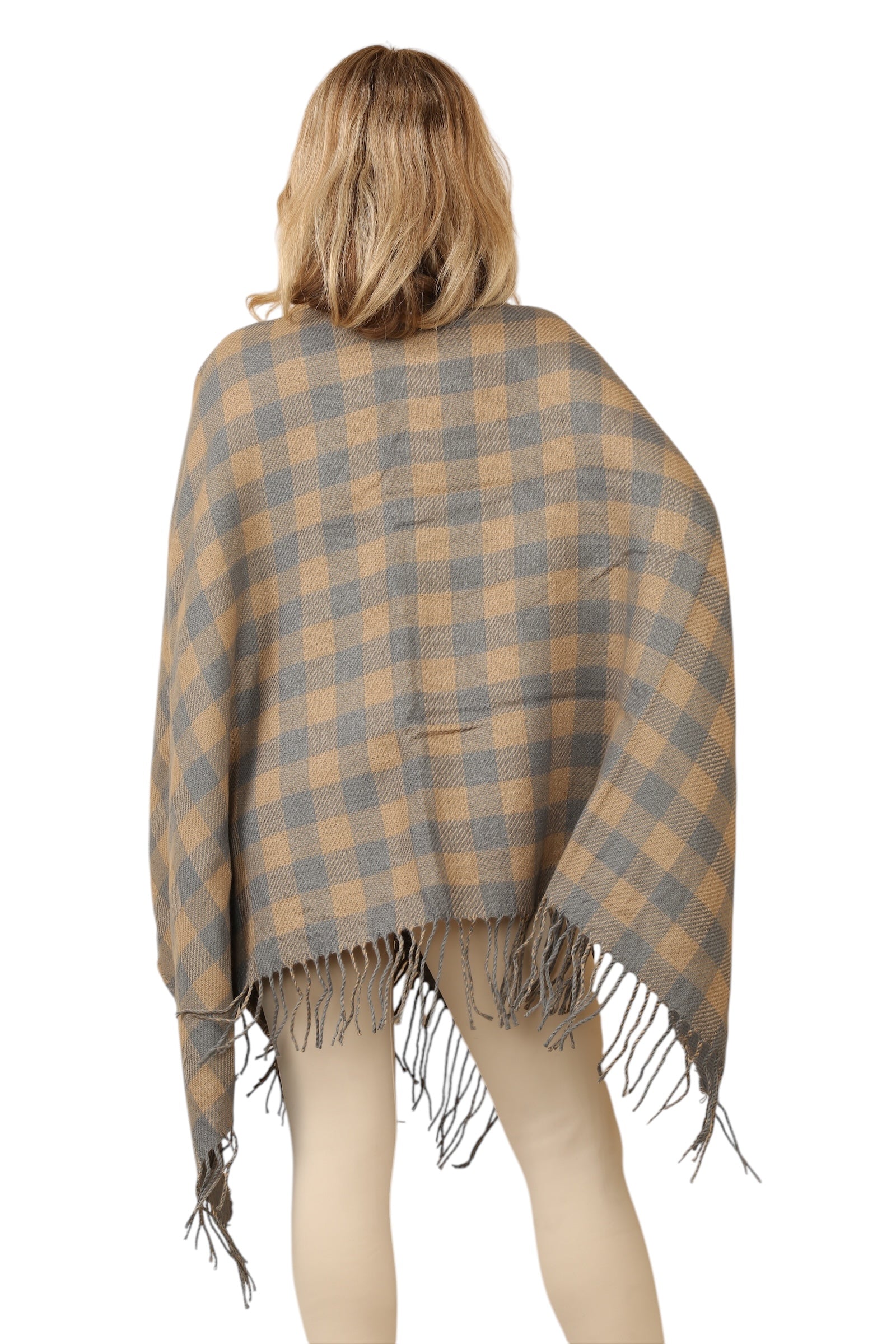 Reversible Plain Check Print Oversized Shawl Cardigan WearAll