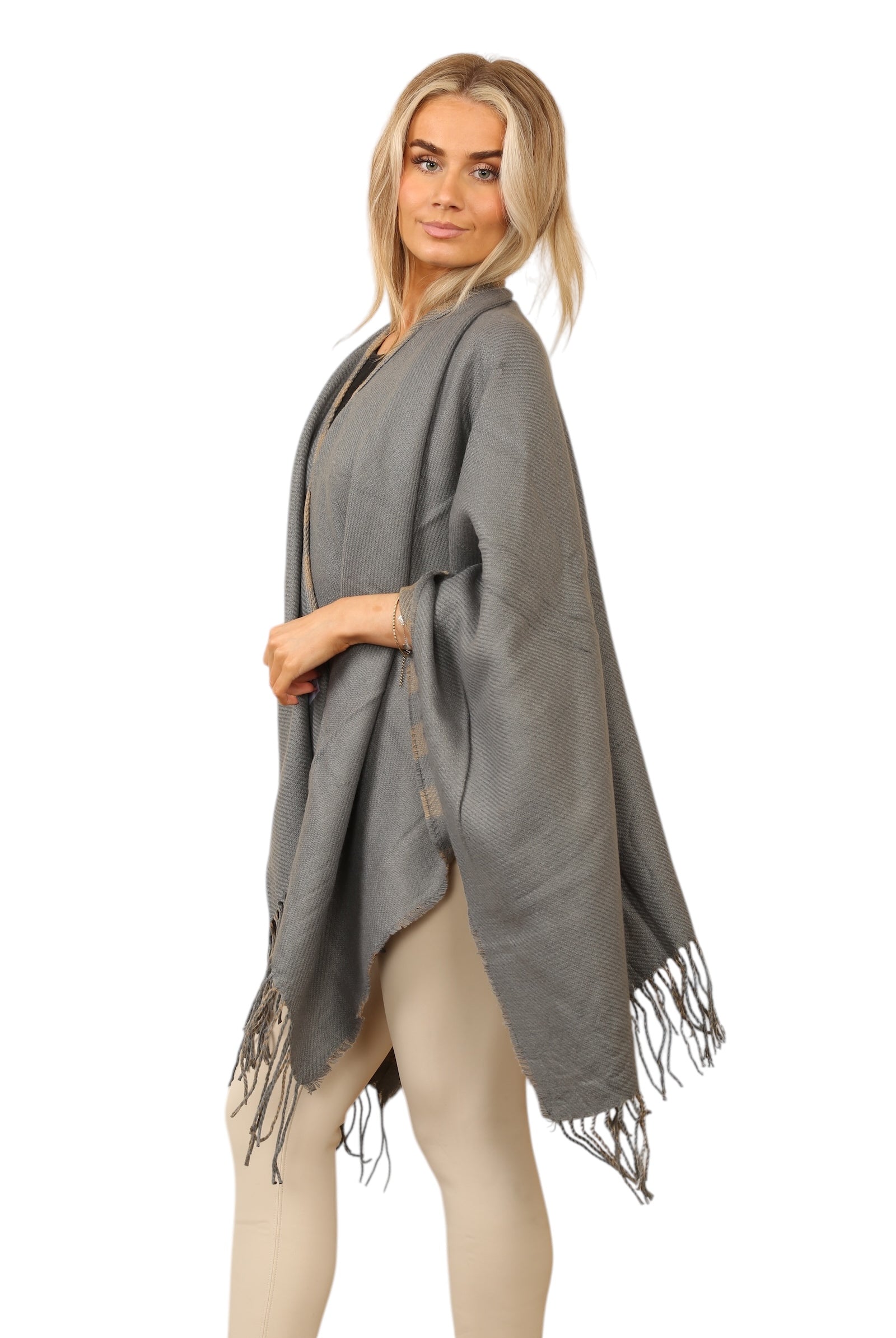 Reversible Plain Check Print Oversized Shawl Cardigan WearAll