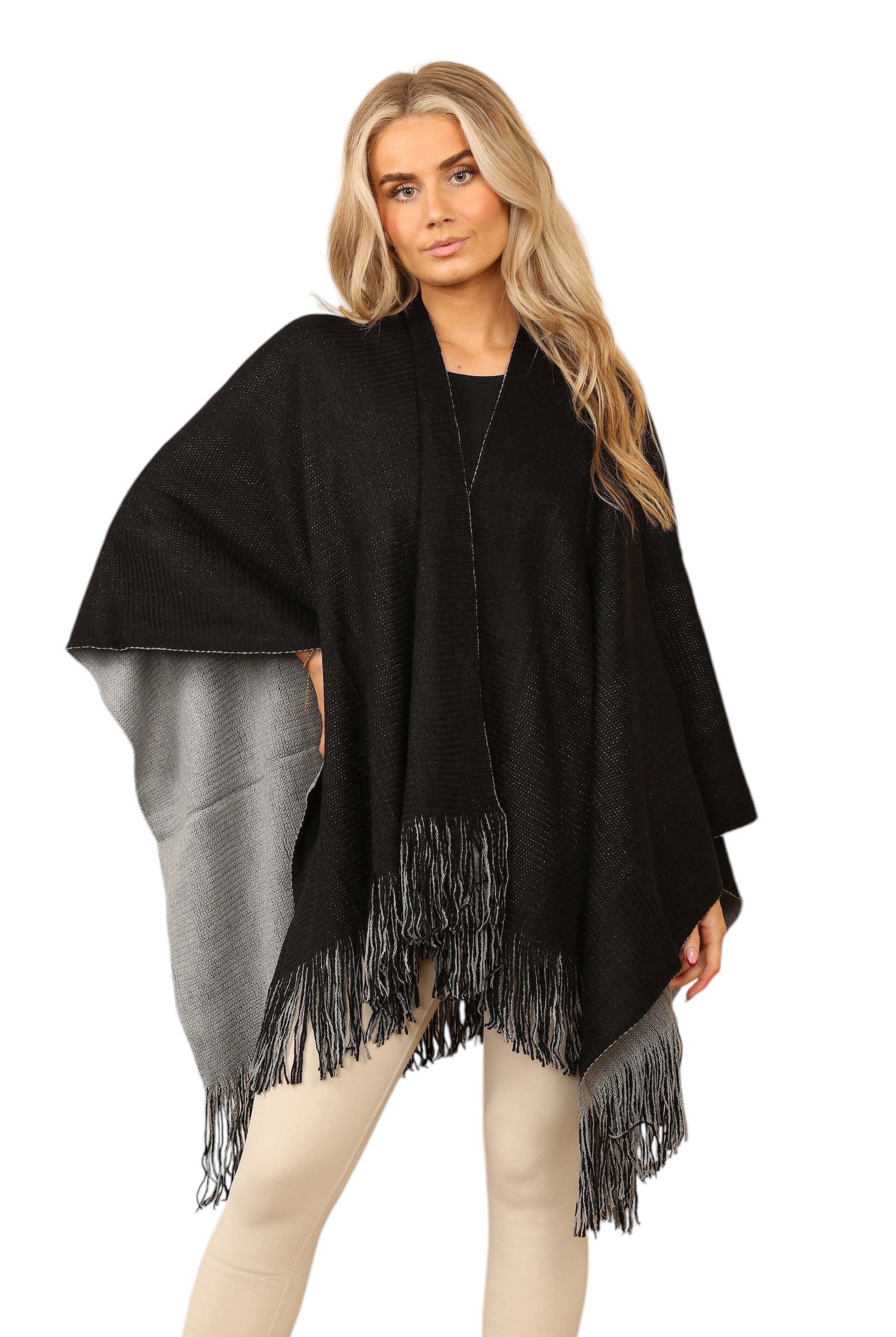 Reversible Plain Check Print Oversized Shawl Cardigan WearAll