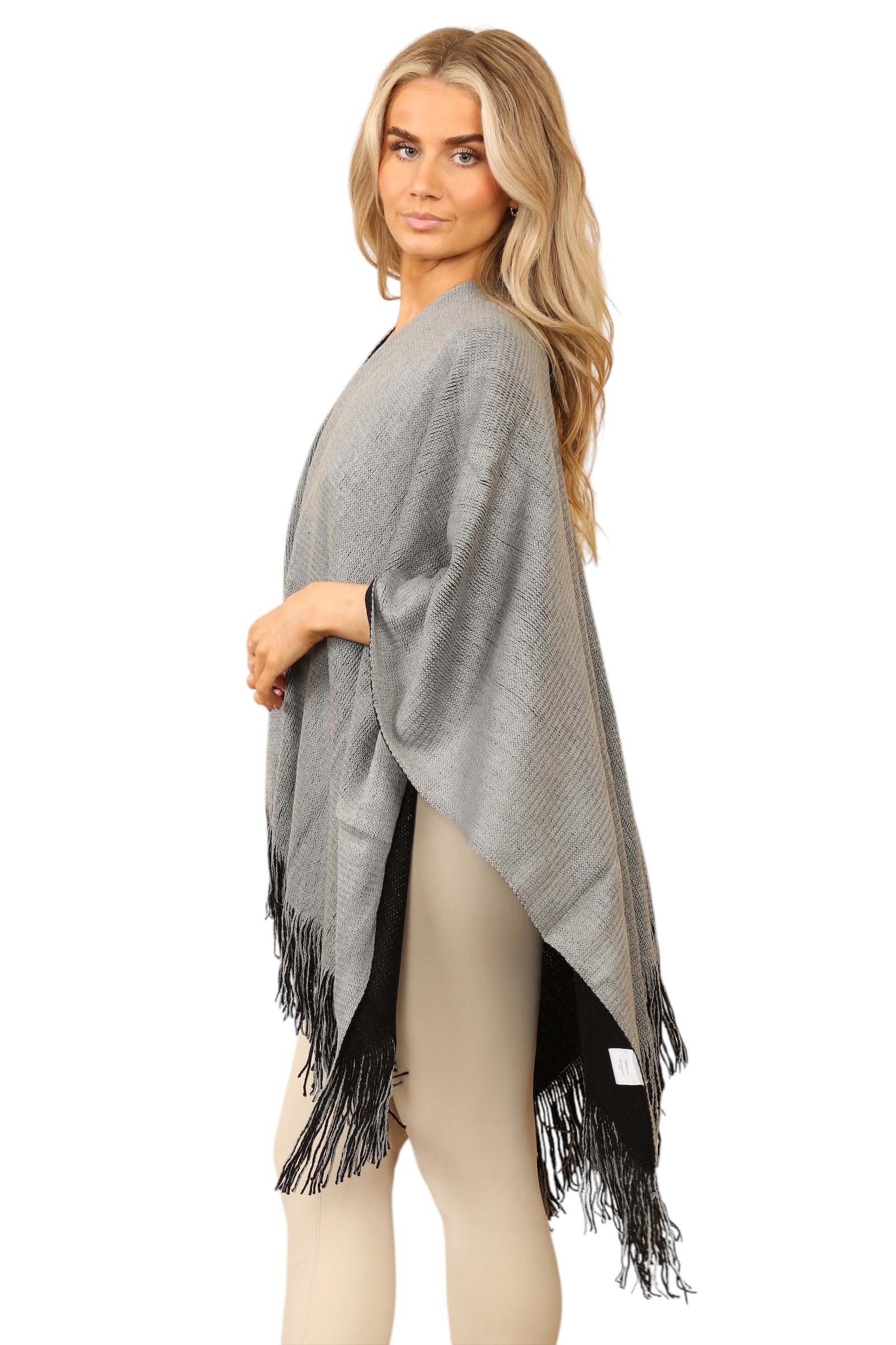 Reversible Plain Check Print Oversized Shawl Cardigan WearAll