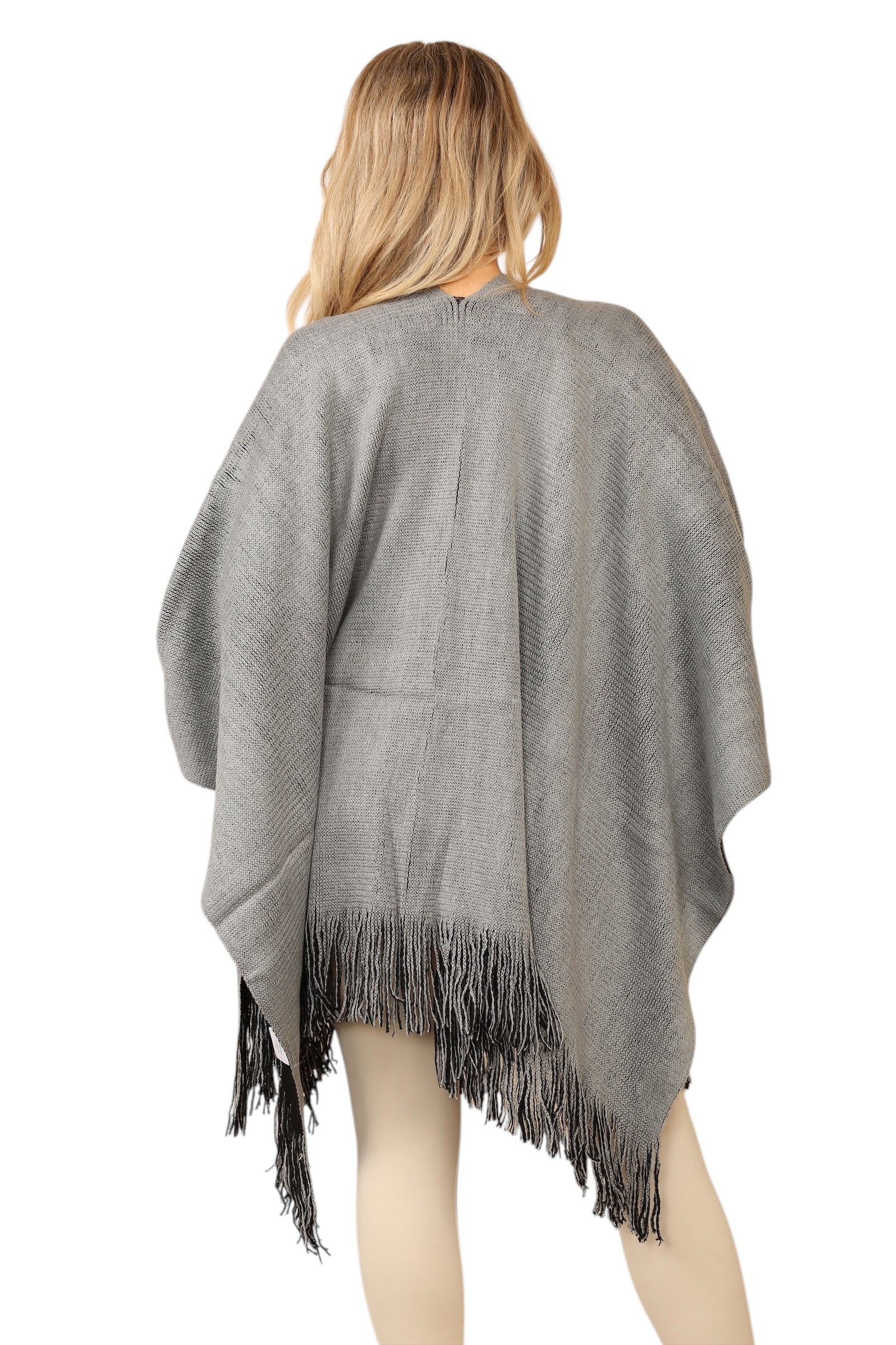 Reversible Plain Check Print Oversized Shawl Cardigan WearAll